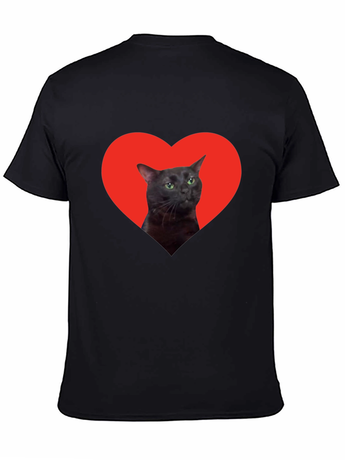 Cat Heart Graphic Tee - Black Cotton T-Shirt