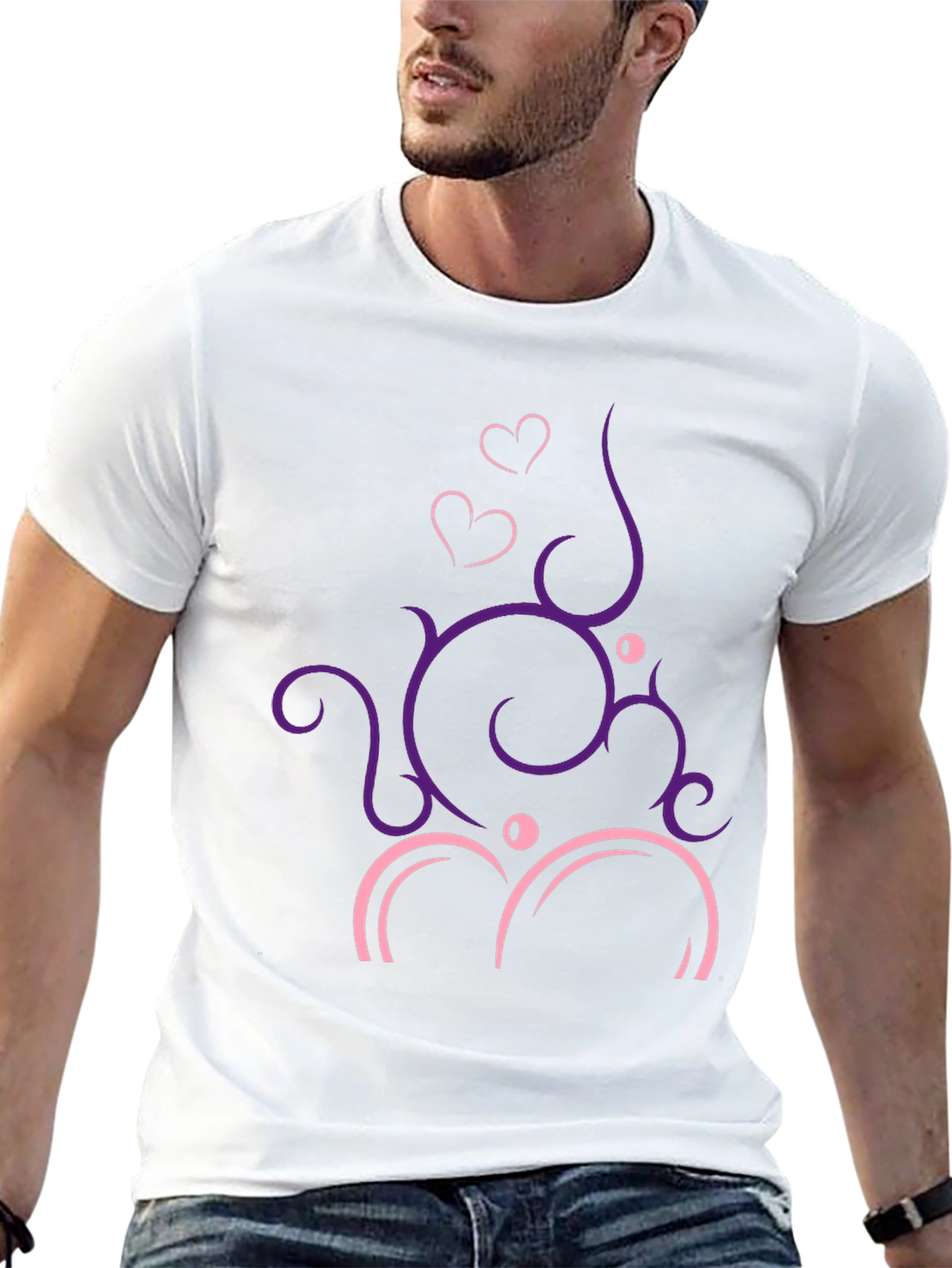 Stylish Black T-Shirt with Heart Vine Design