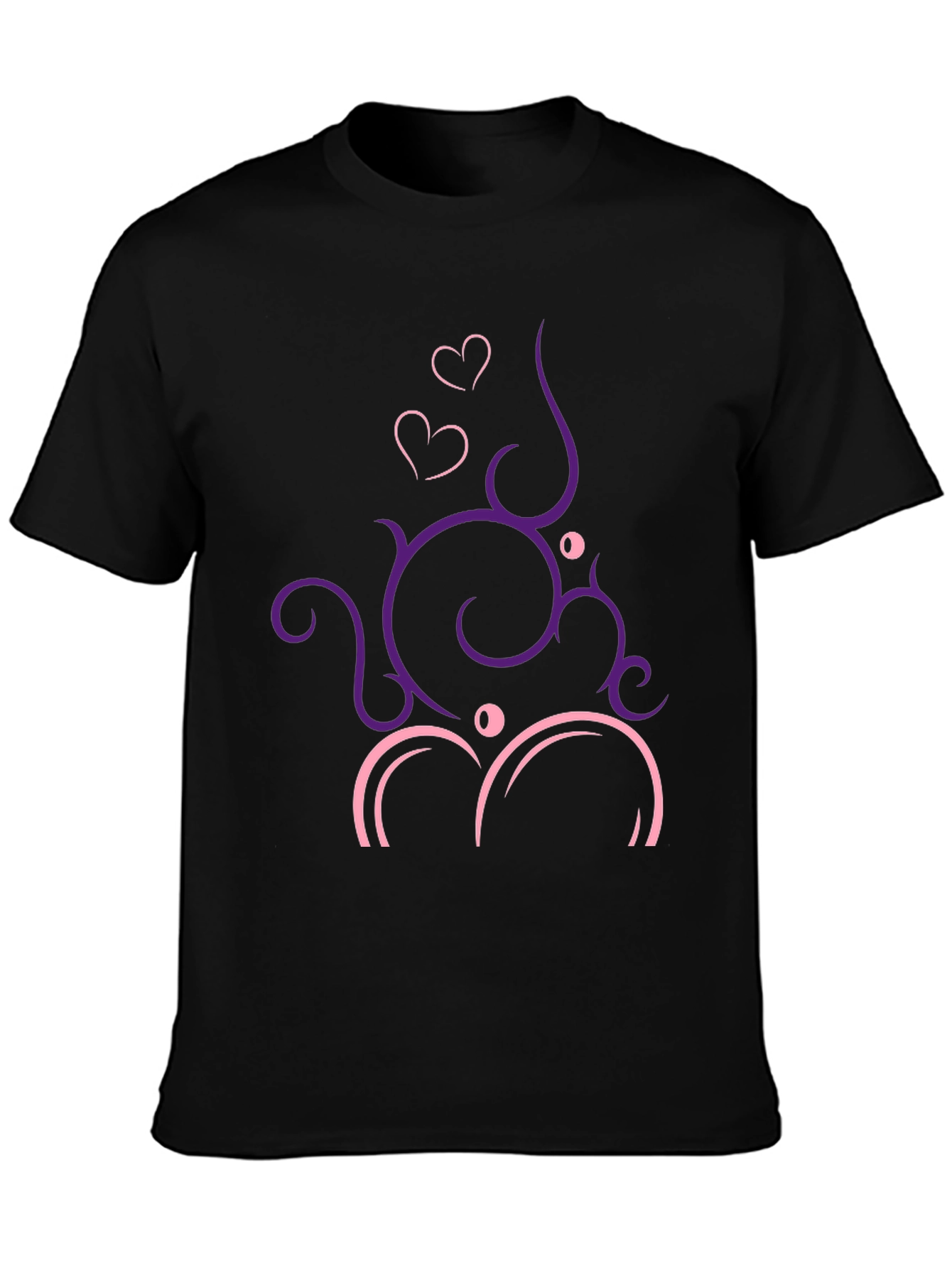 Stylish Black T-Shirt with Heart Vine Design