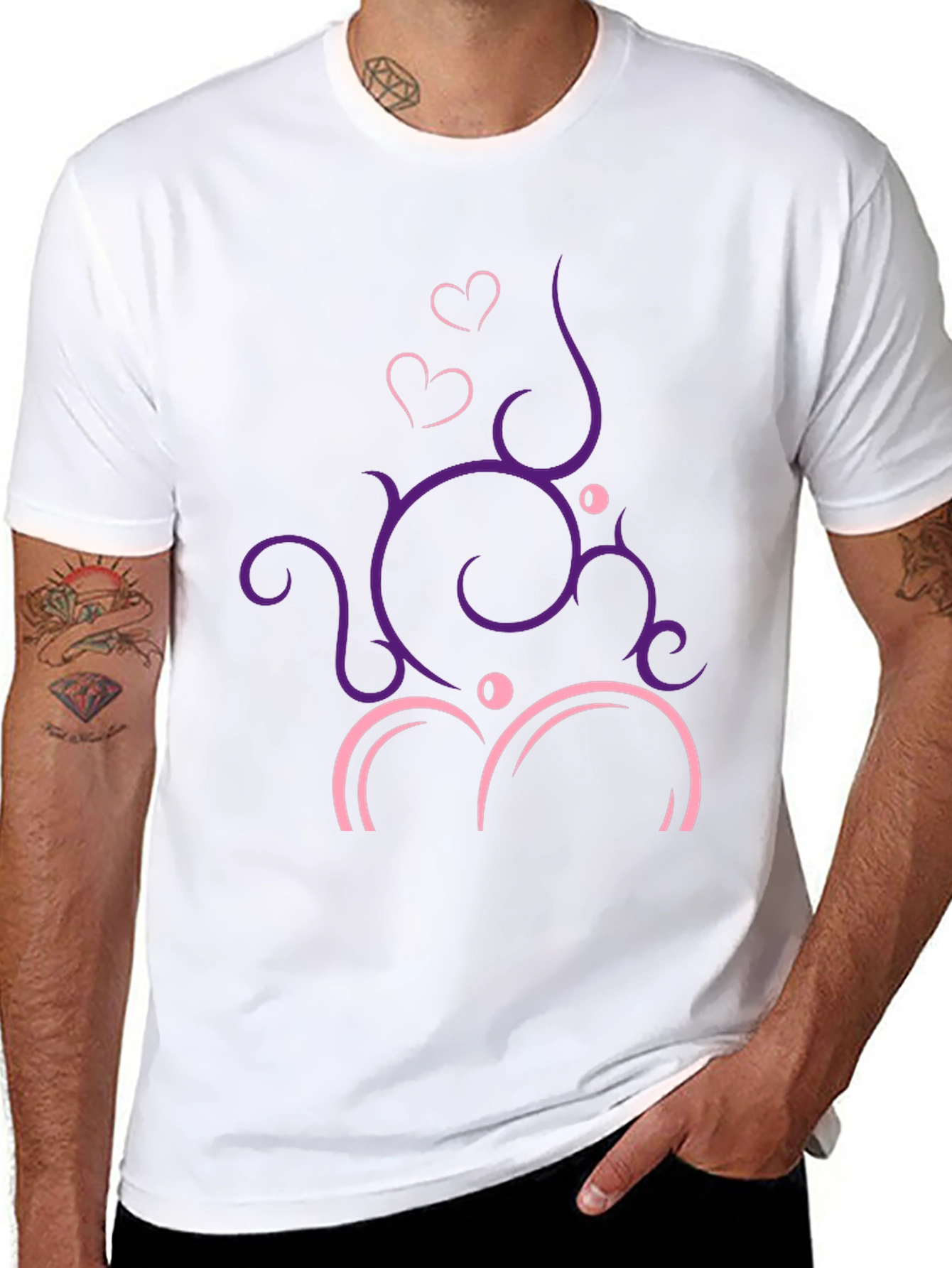 Stylish Black T-Shirt with Heart Vine Design
