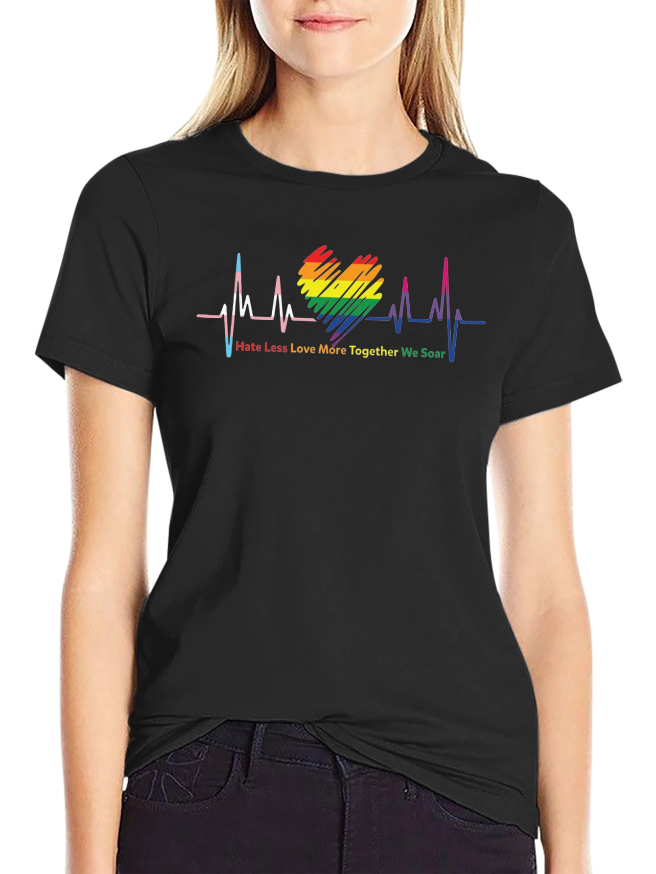 LGBTQ+ Heartbeat T-Shirt: Hate Less Love More