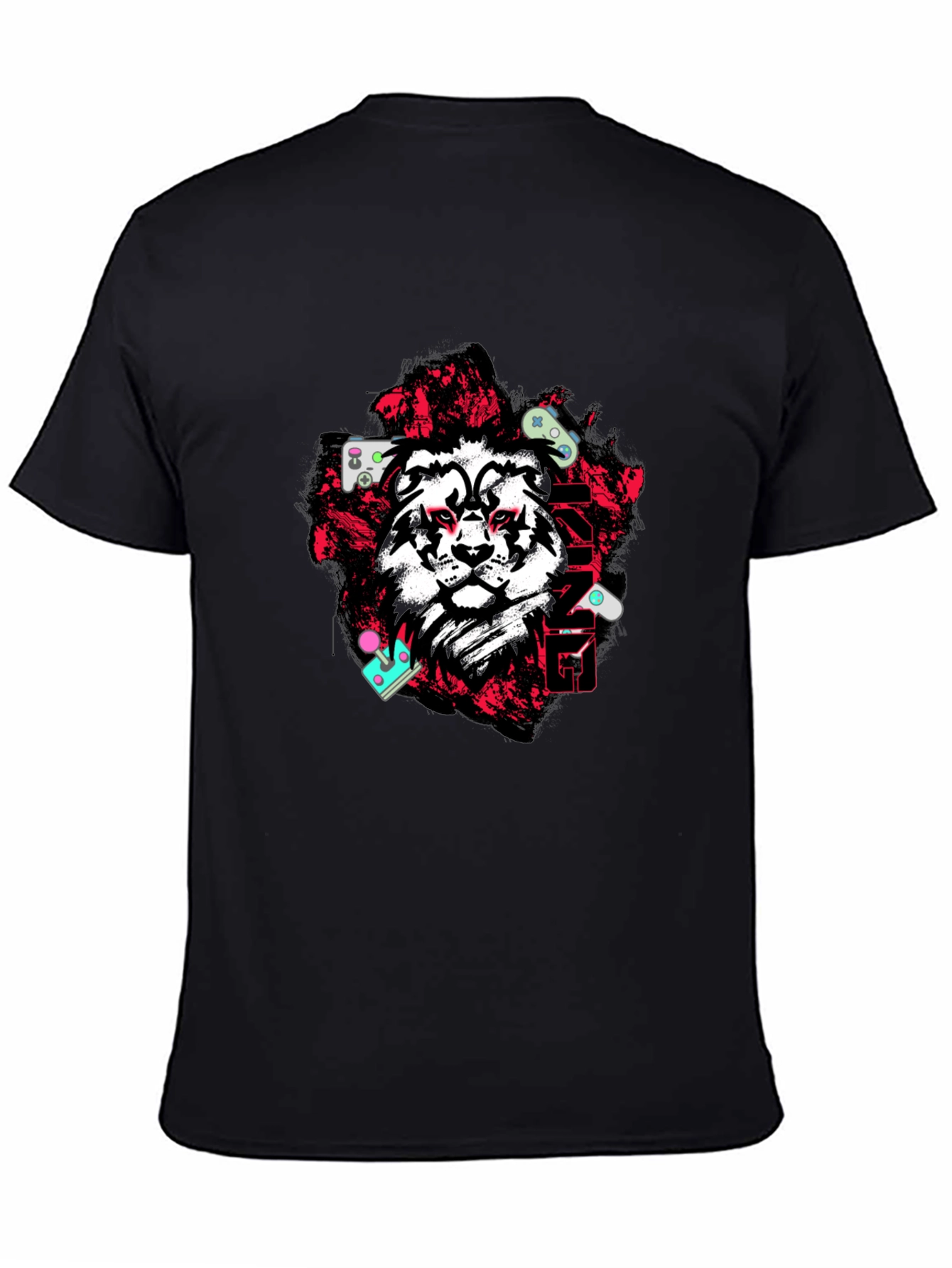 Lion Gamer Graphic Tee - Black Cotton Blend