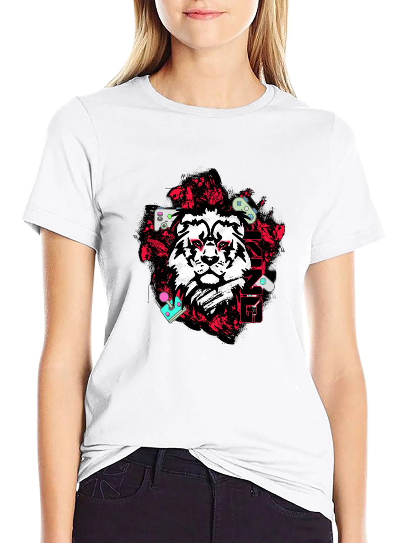 Lion Gamer Graphic Tee - Black Cotton Blend