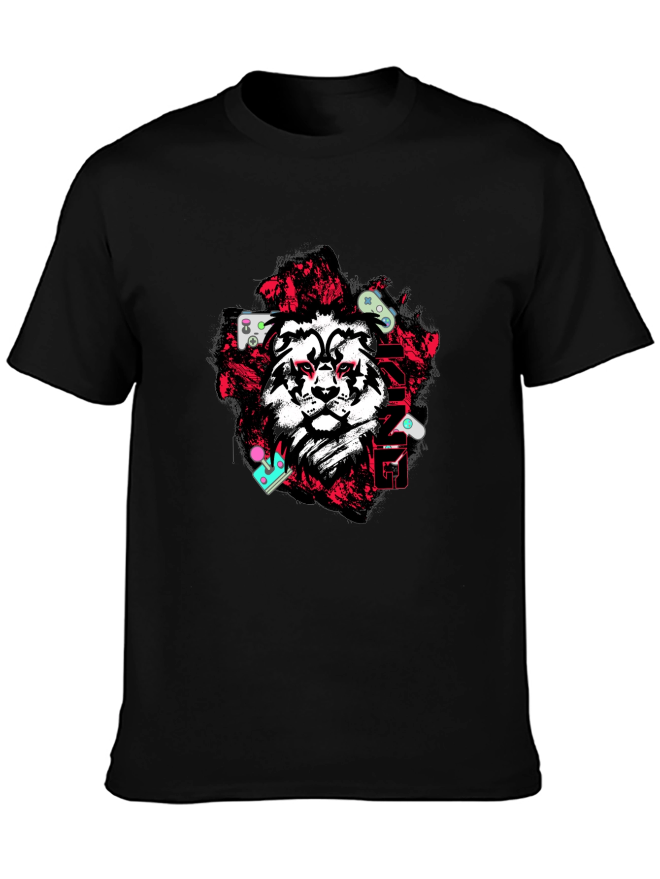 Lion Gamer Graphic Tee - Black Cotton Blend