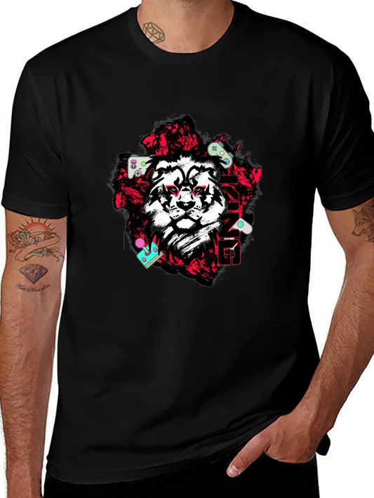 Lion Gamer Graphic Tee - Black Cotton Blend