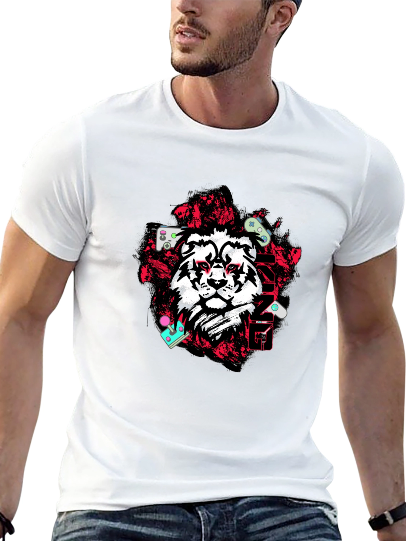 Lion Gamer Graphic Tee - Black Cotton Blend