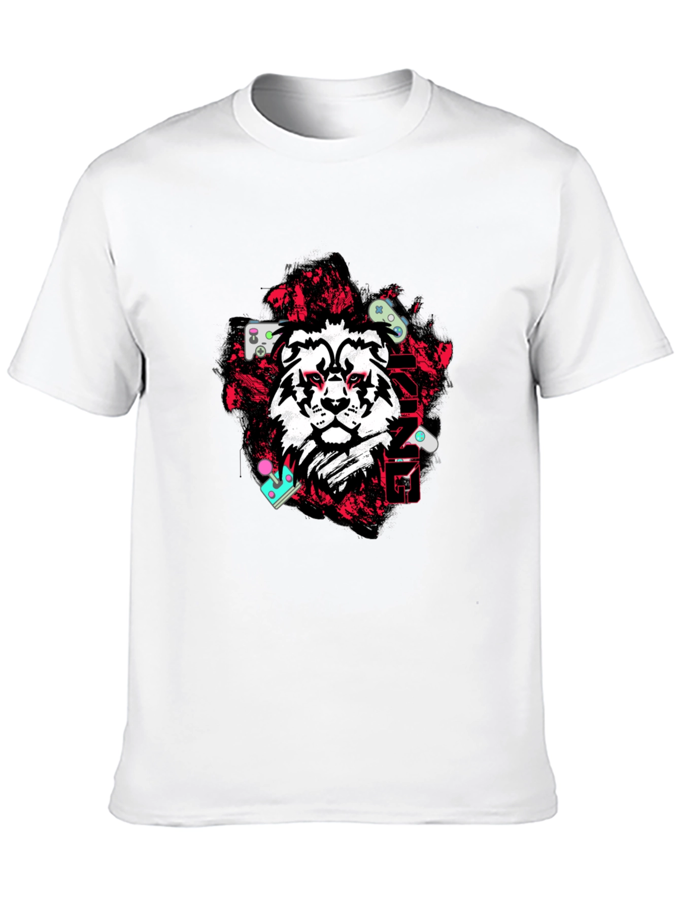 Lion Gamer Graphic Tee - Black Cotton Blend