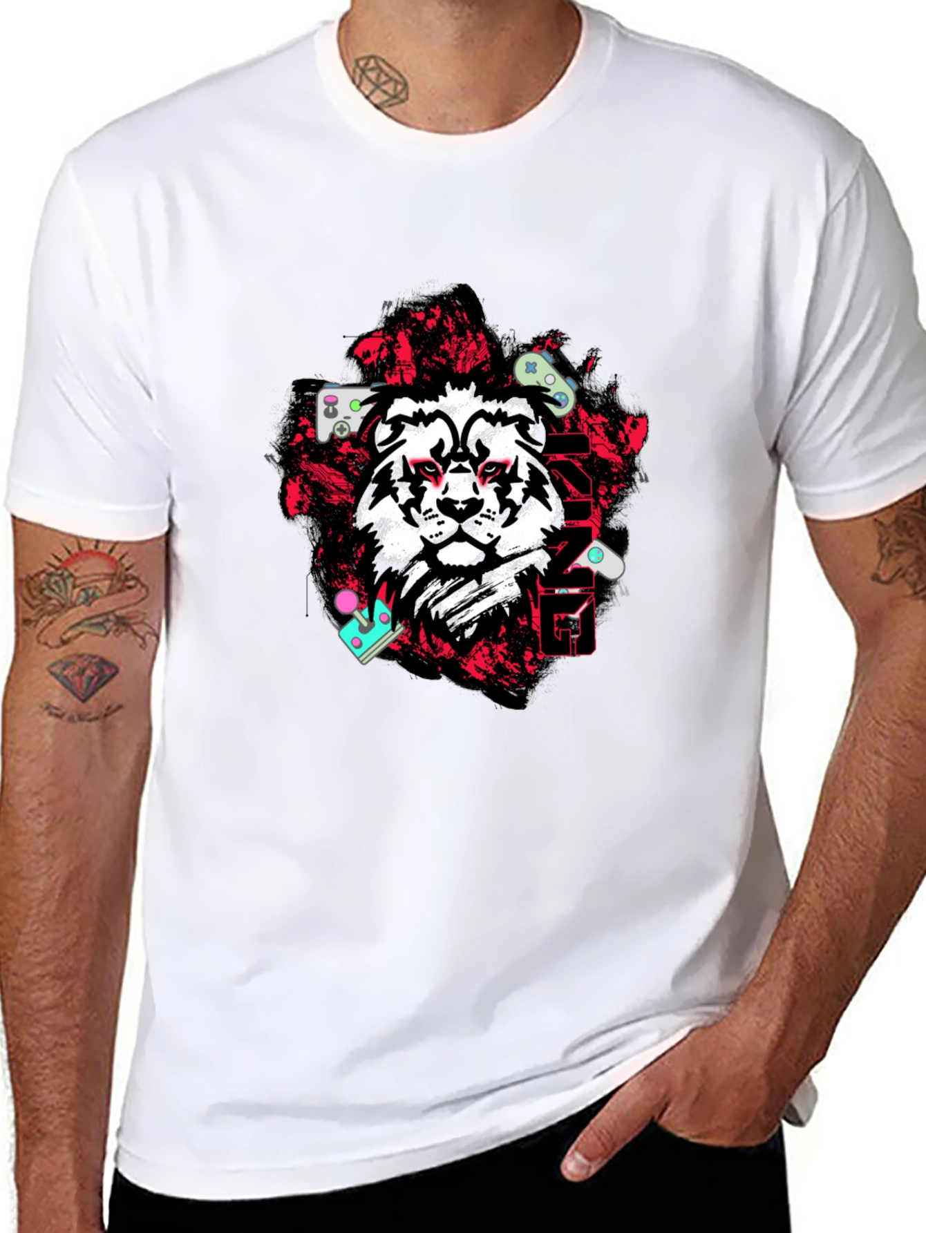 Lion Gamer Graphic Tee - Black Cotton Blend