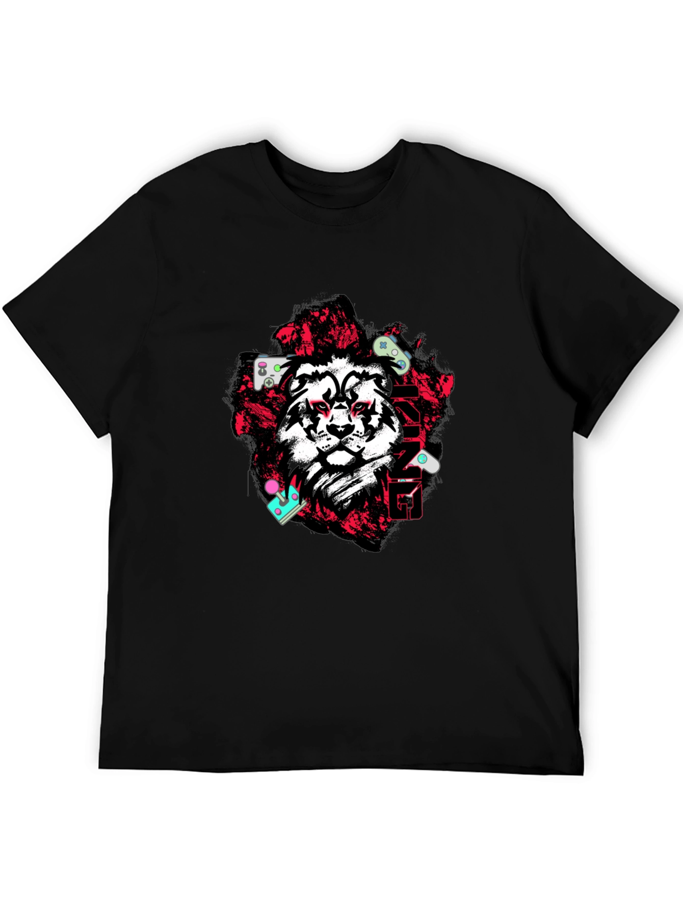 Lion Gamer Graphic Tee - Black Cotton Blend