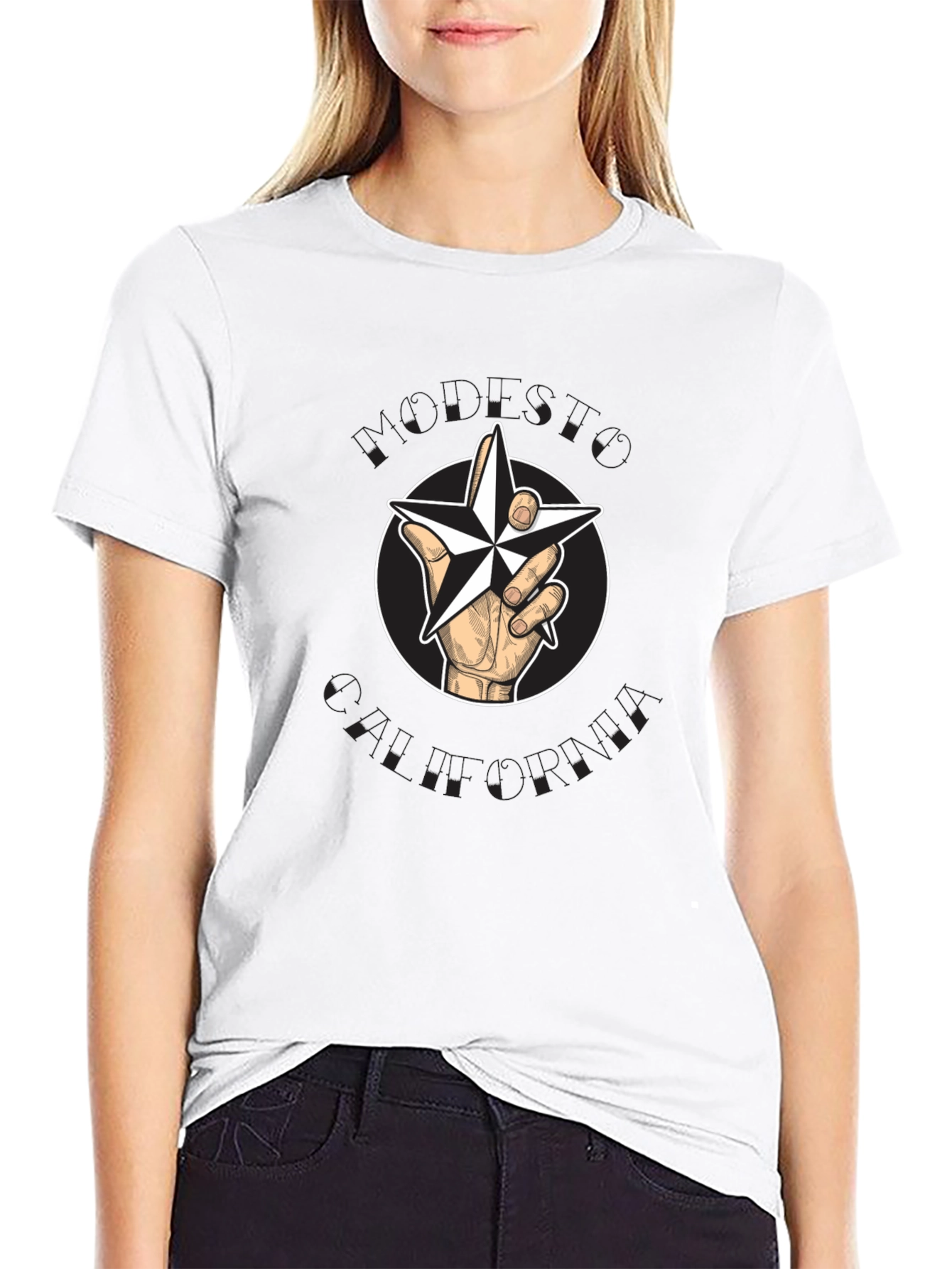 Star Hand T-Shirt - Graphic Print Cotton Tee