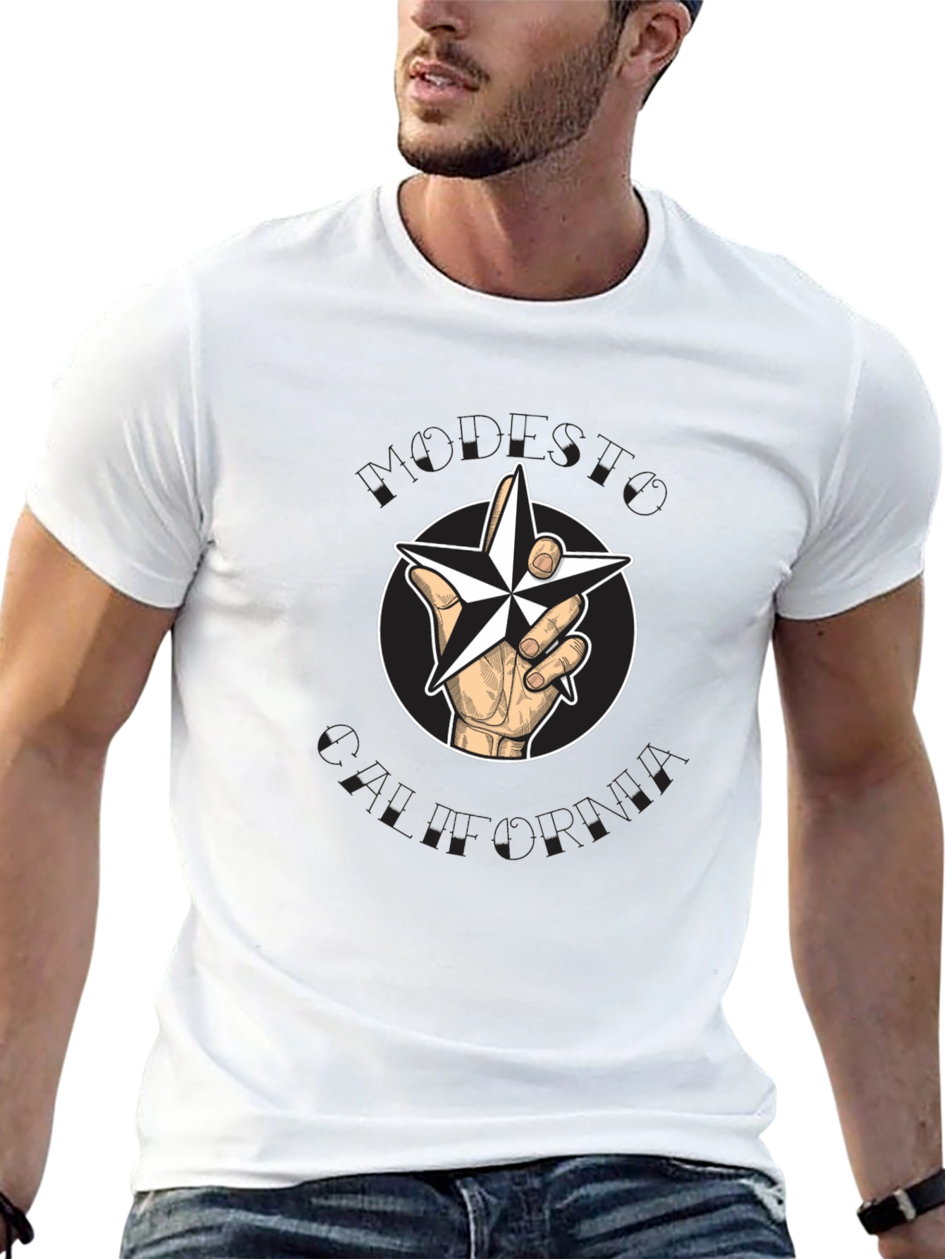 Star Hand T-Shirt - Graphic Print Cotton Tee