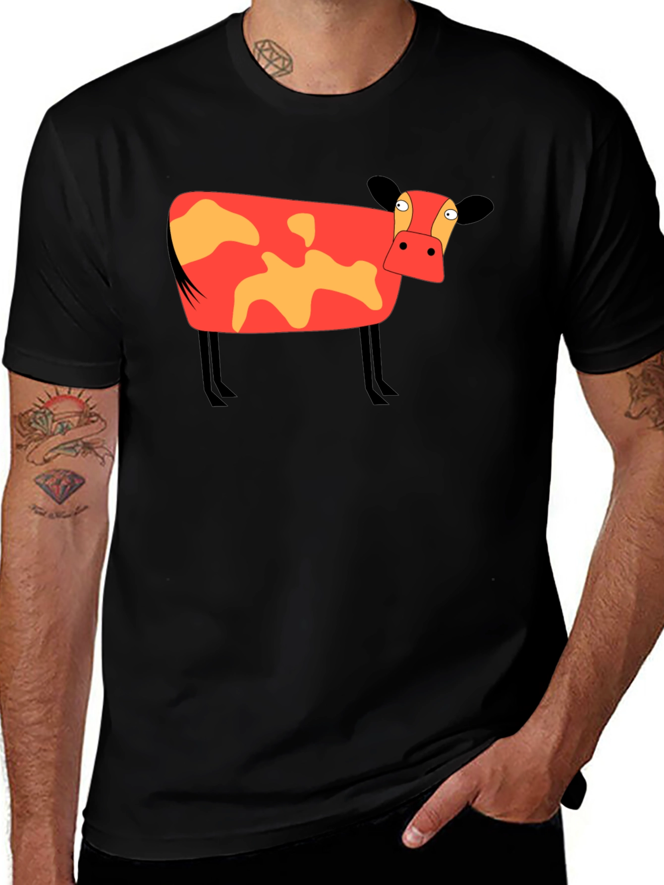 Cartoon Cow Graphic Tee - Unisex Black T-Shirt