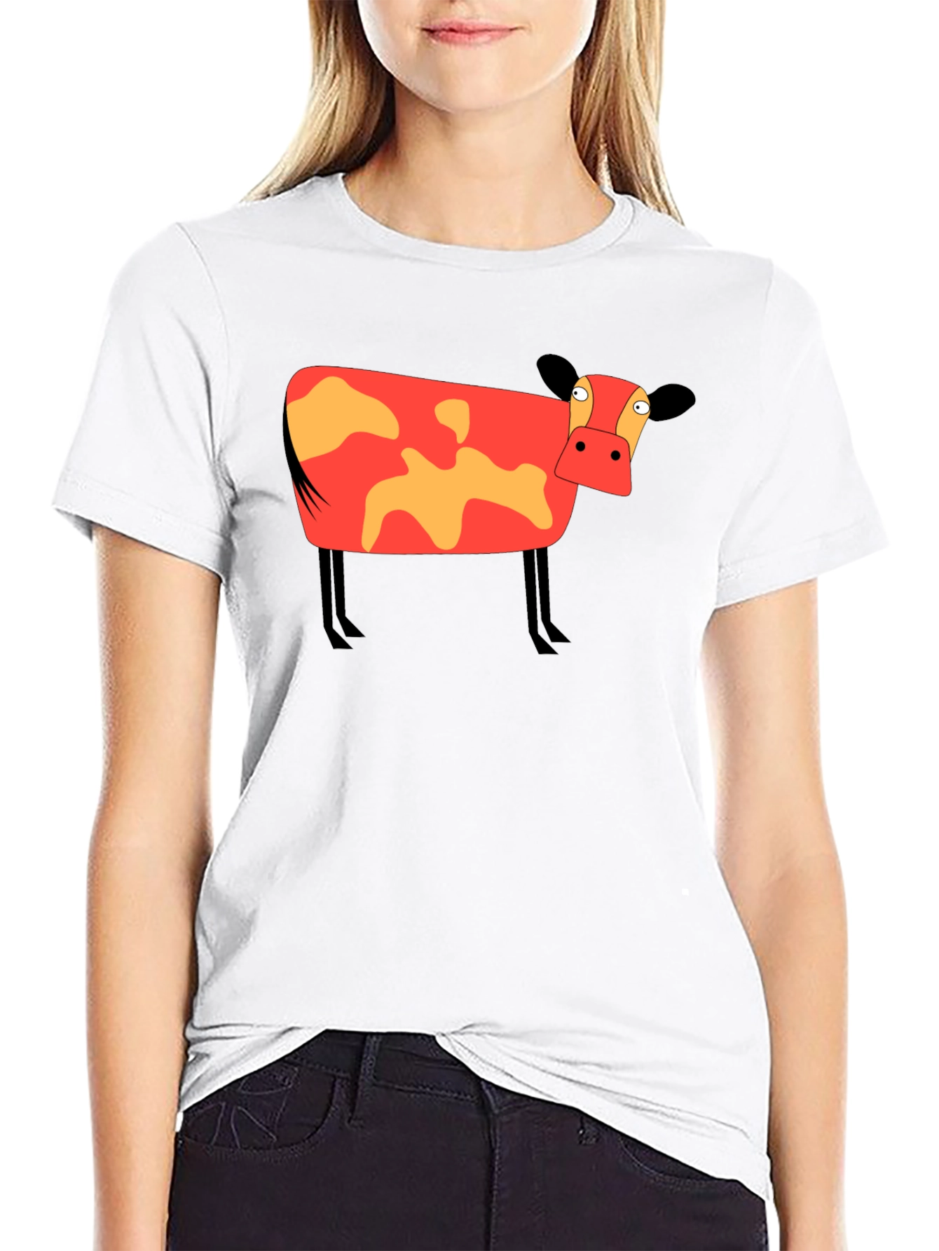 Cartoon Cow Graphic Tee - Unisex Black T-Shirt