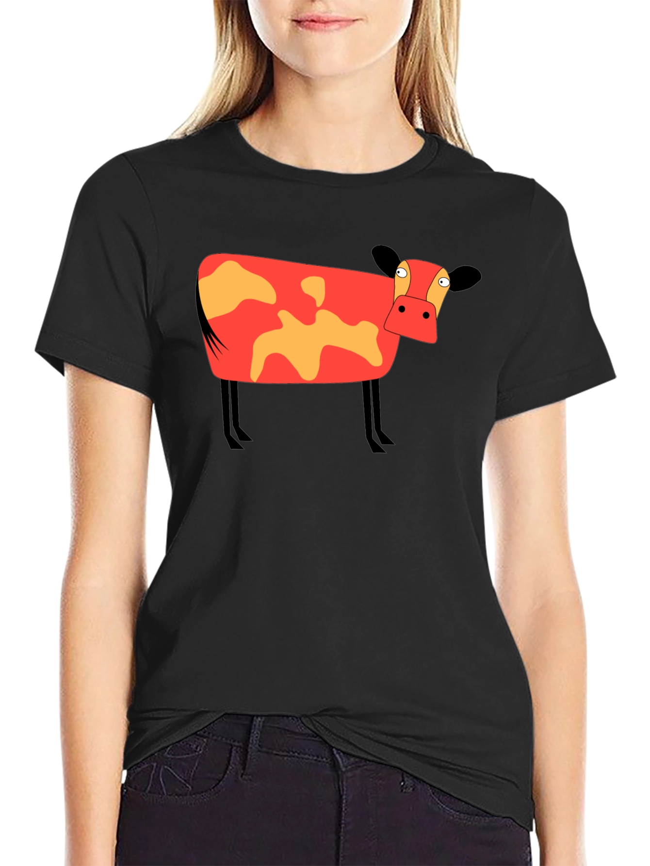 Cartoon Cow Graphic Tee - Unisex Black T-Shirt