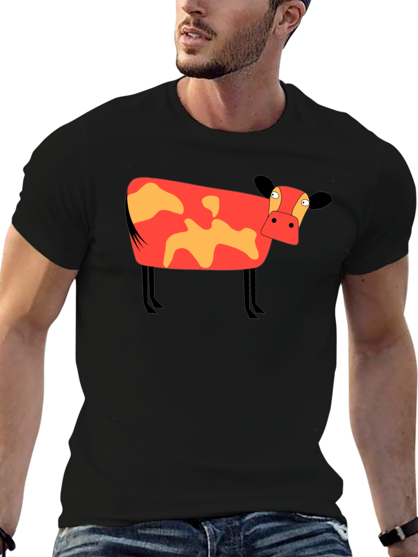 Cartoon Cow Graphic Tee - Unisex Black T-Shirt