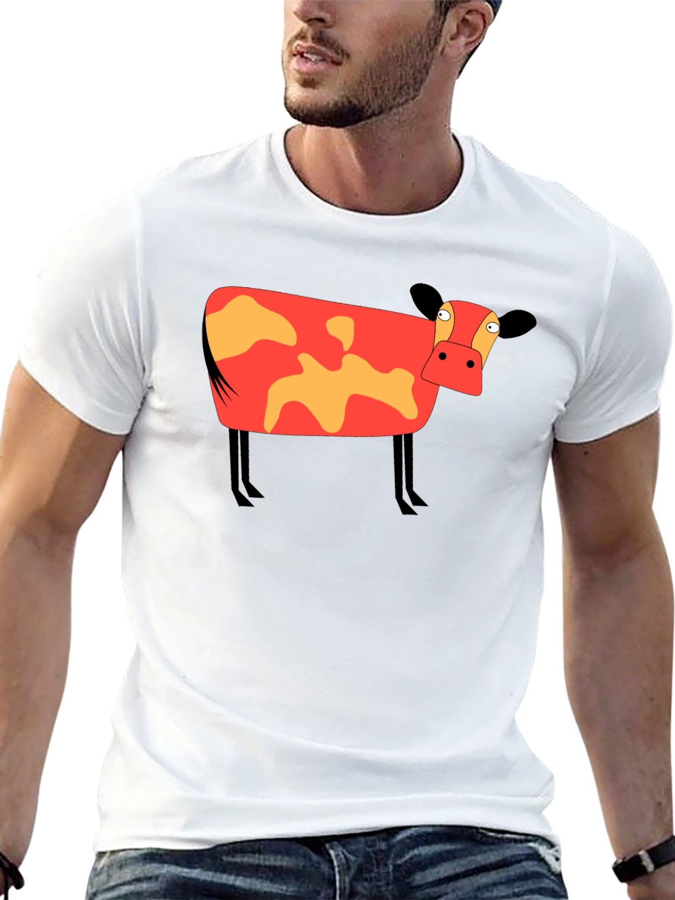 Cartoon Cow Graphic Tee - Unisex Black T-Shirt