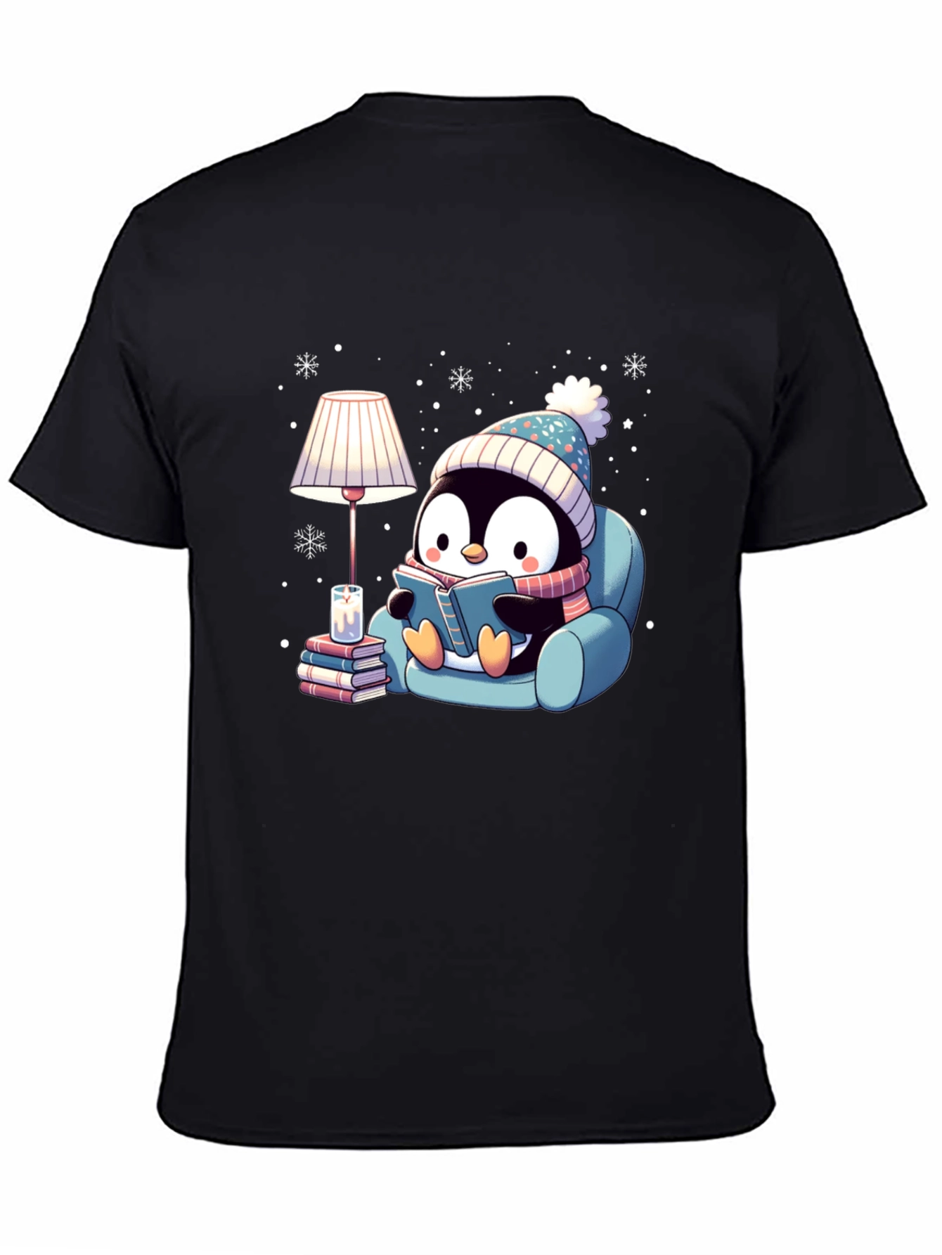 Cozy Penguin Reading Book Graphic Tee