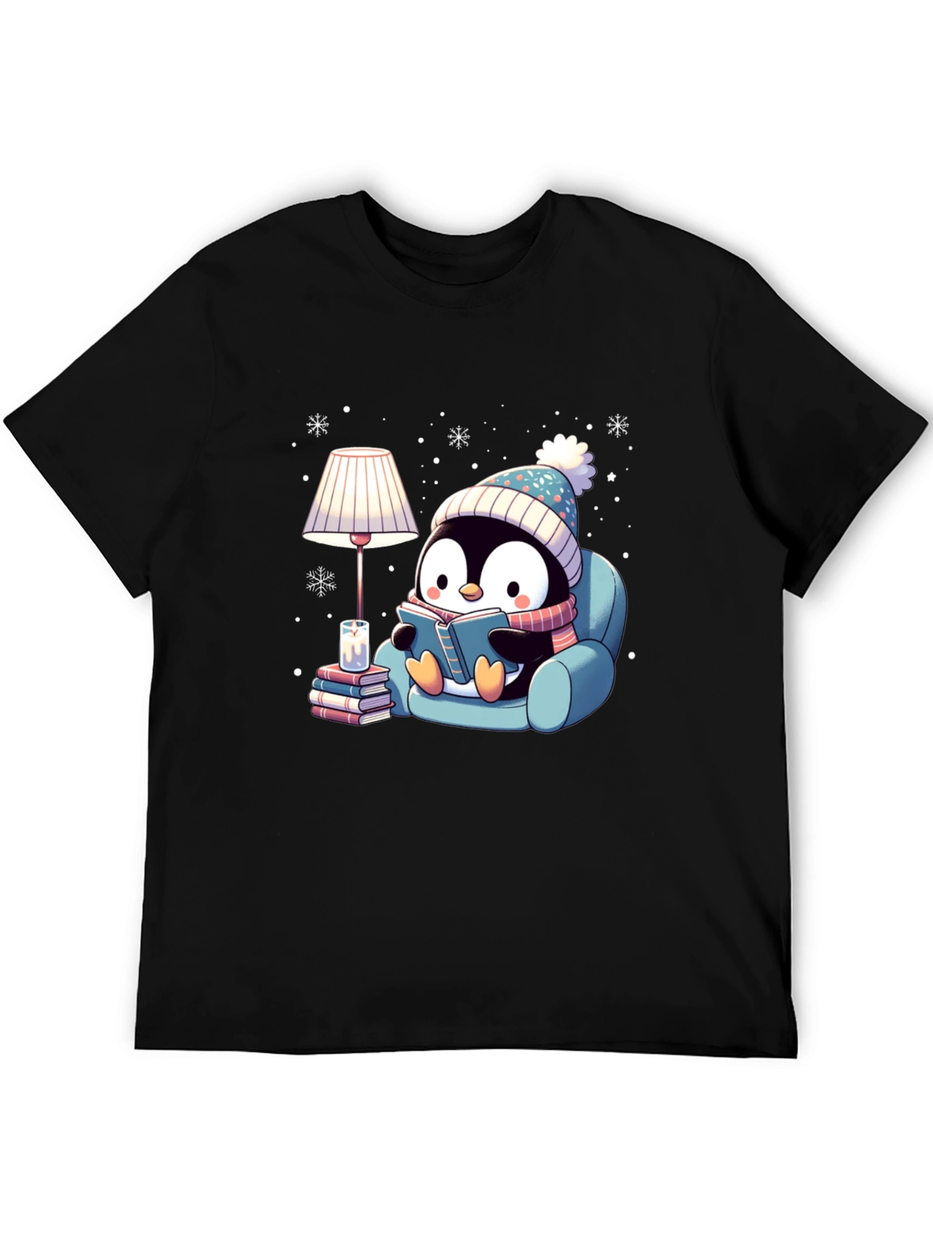 Cozy Penguin Reading Book Graphic Tee