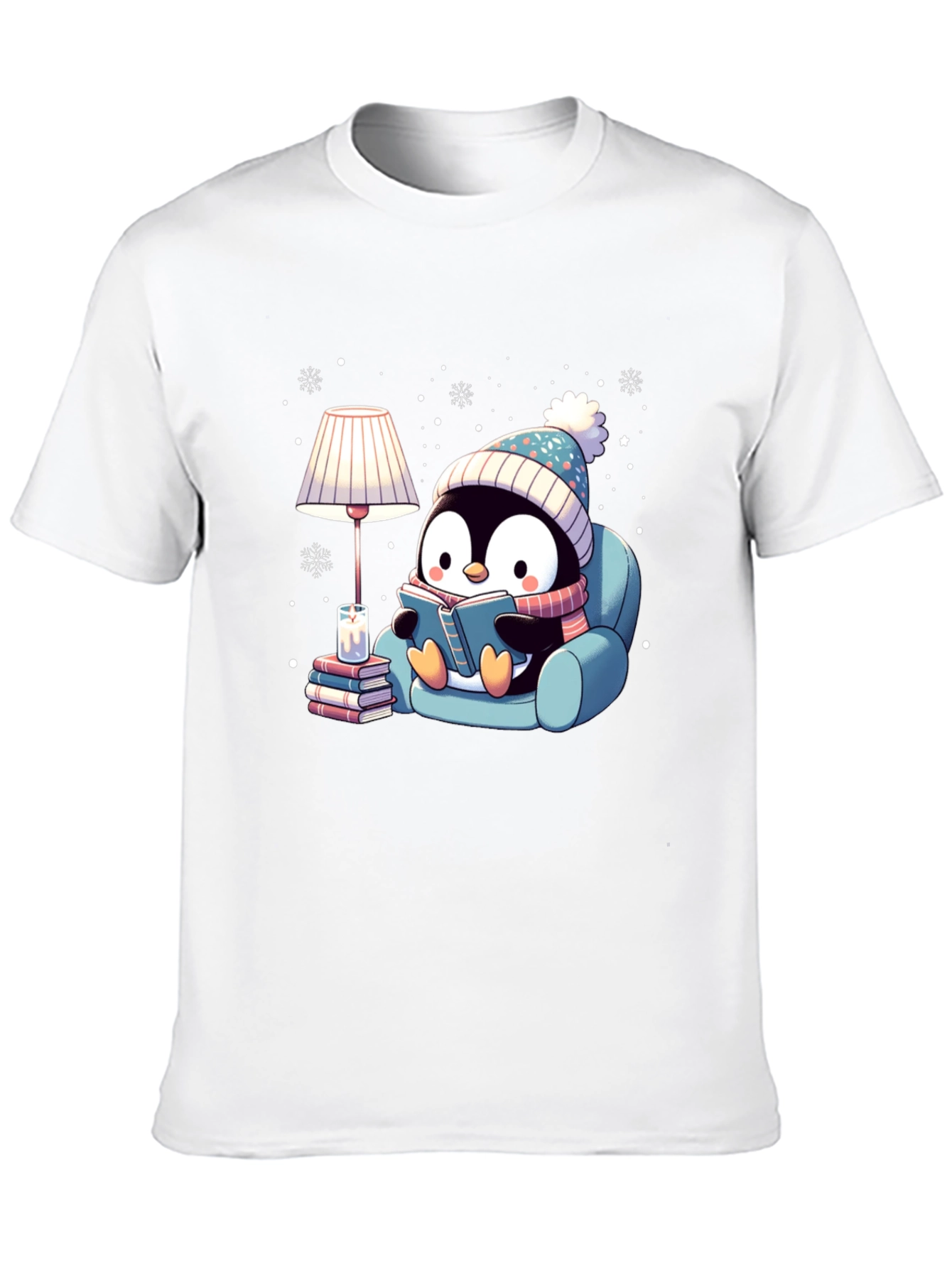 Cozy Penguin Reading Book Graphic Tee