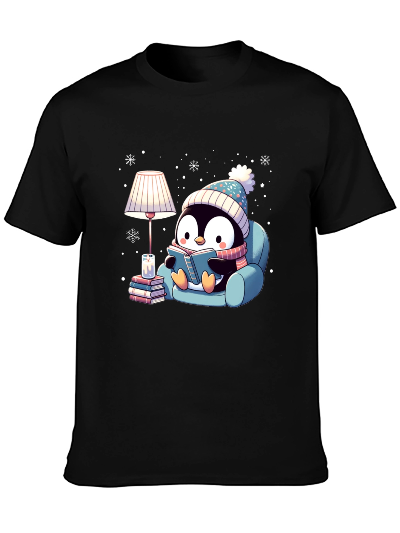 Cozy Penguin Reading Book Graphic Tee