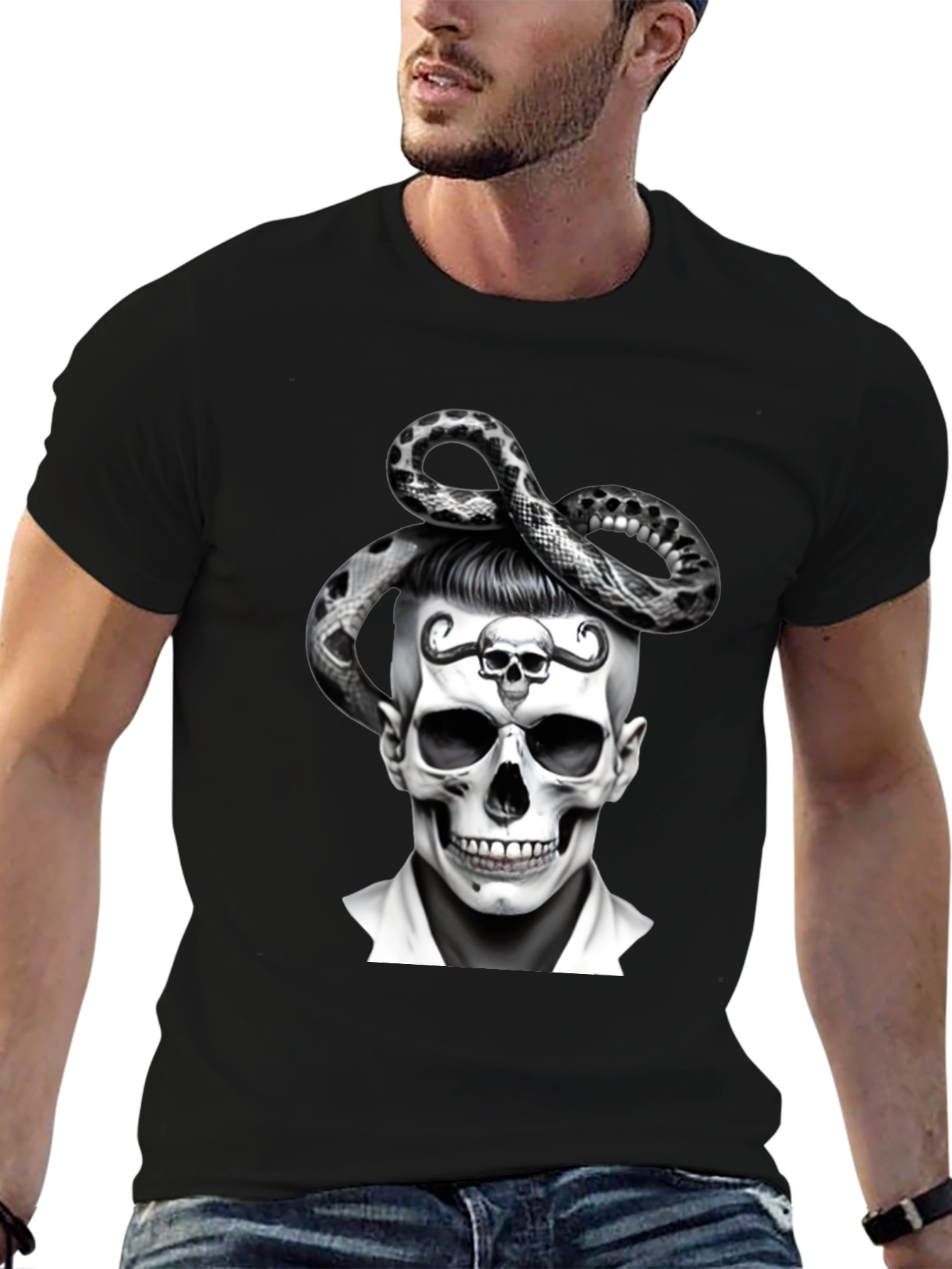 Skull & Snake Graphic Tee - Edgy Style