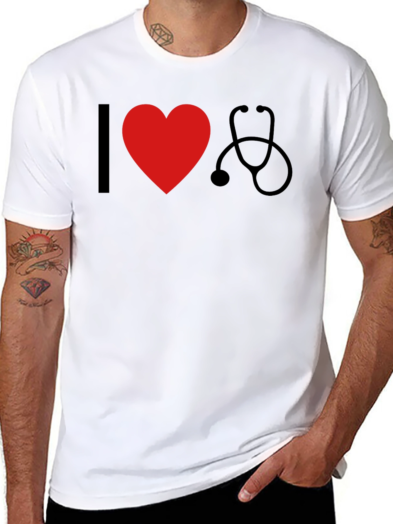I Heart Stethoscope Black T-Shirt - Medical Love
