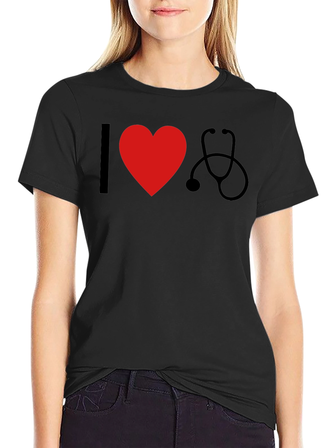 I Heart Stethoscope Black T-Shirt - Medical Love