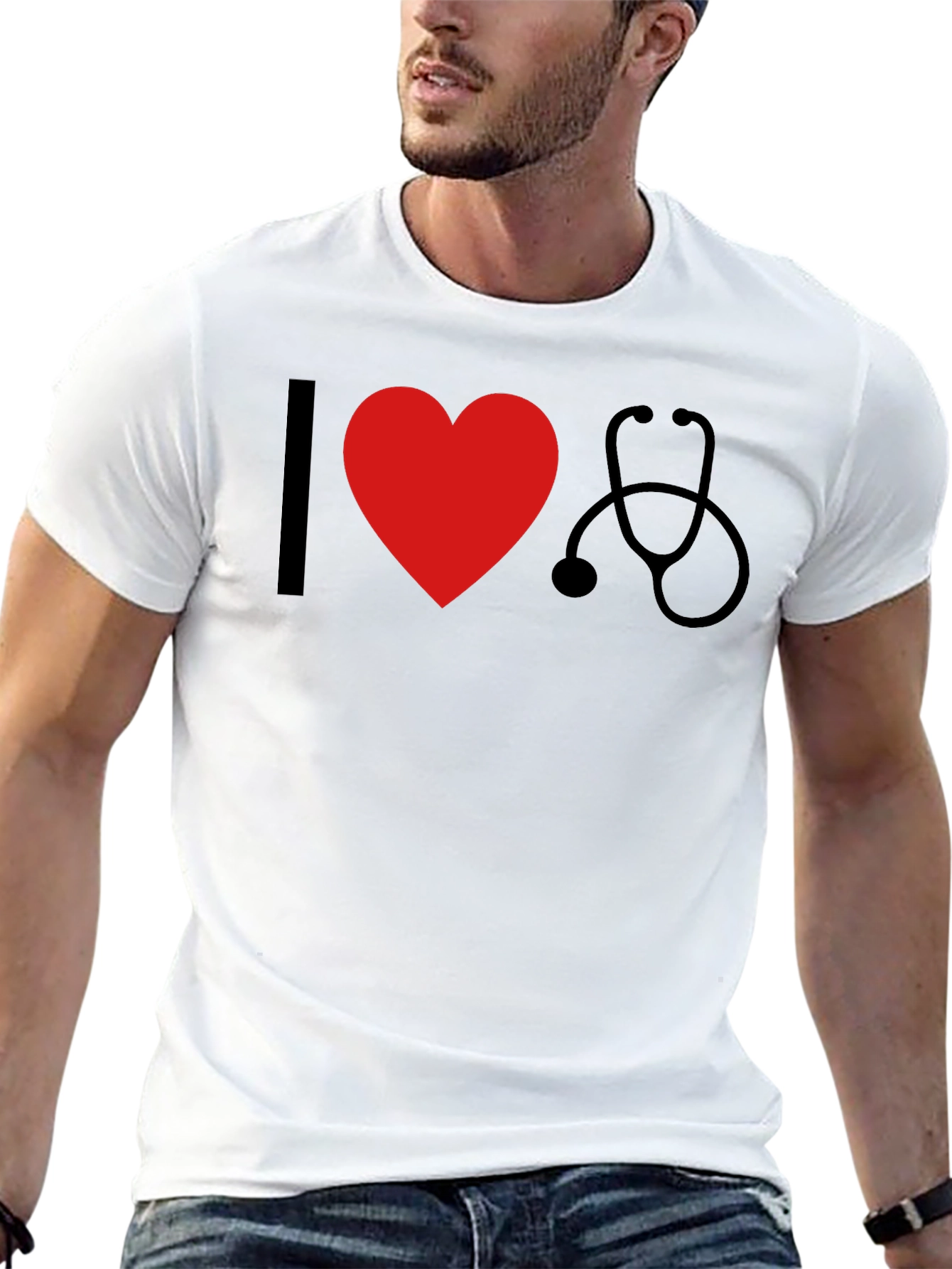 I Heart Stethoscope Black T-Shirt - Medical Love