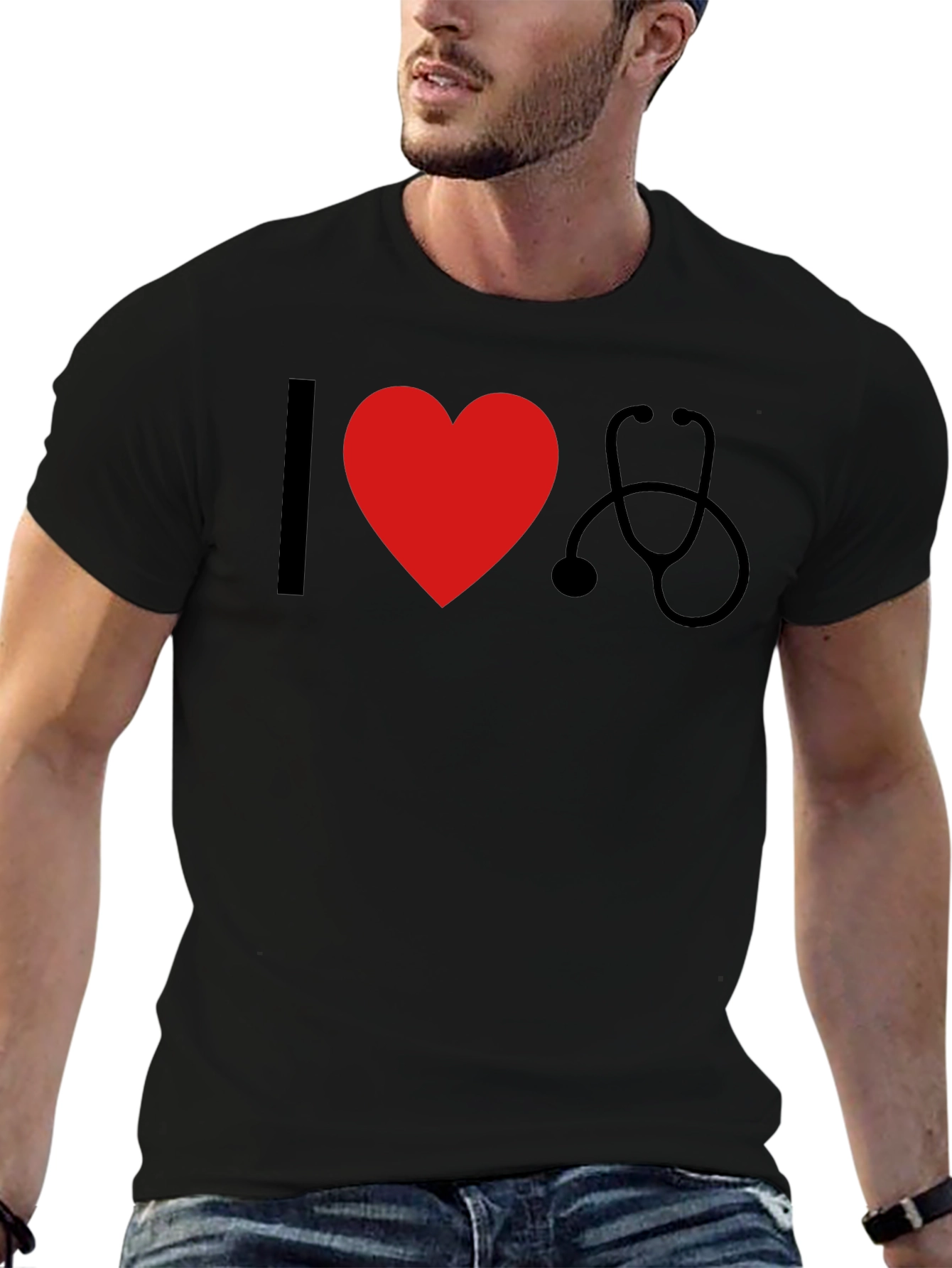 I Heart Stethoscope Black T-Shirt - Medical Love