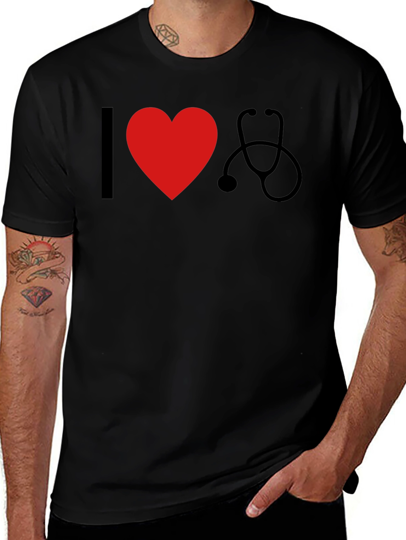 I Heart Stethoscope Black T-Shirt - Medical Love