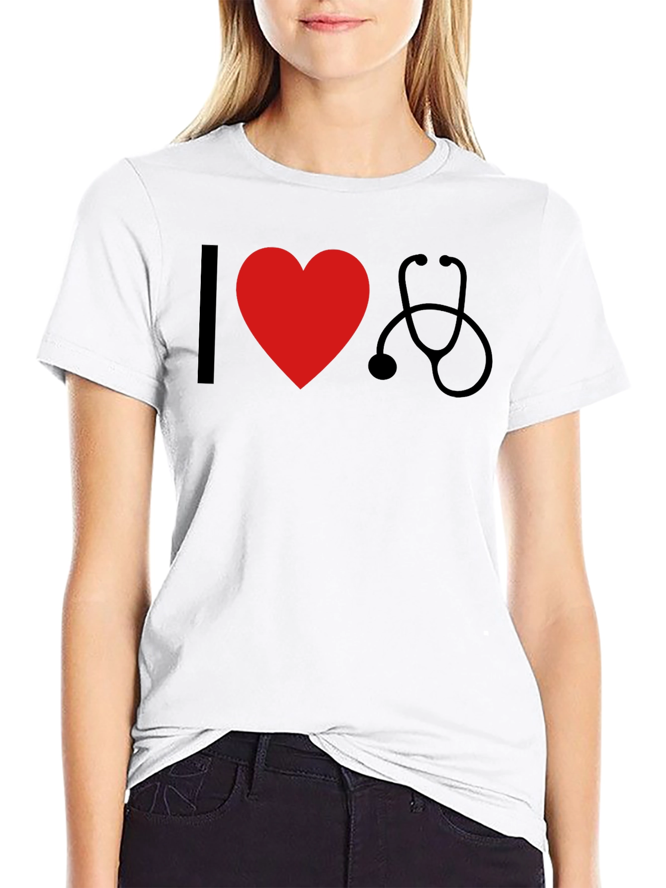 I Heart Stethoscope Black T-Shirt - Medical Love