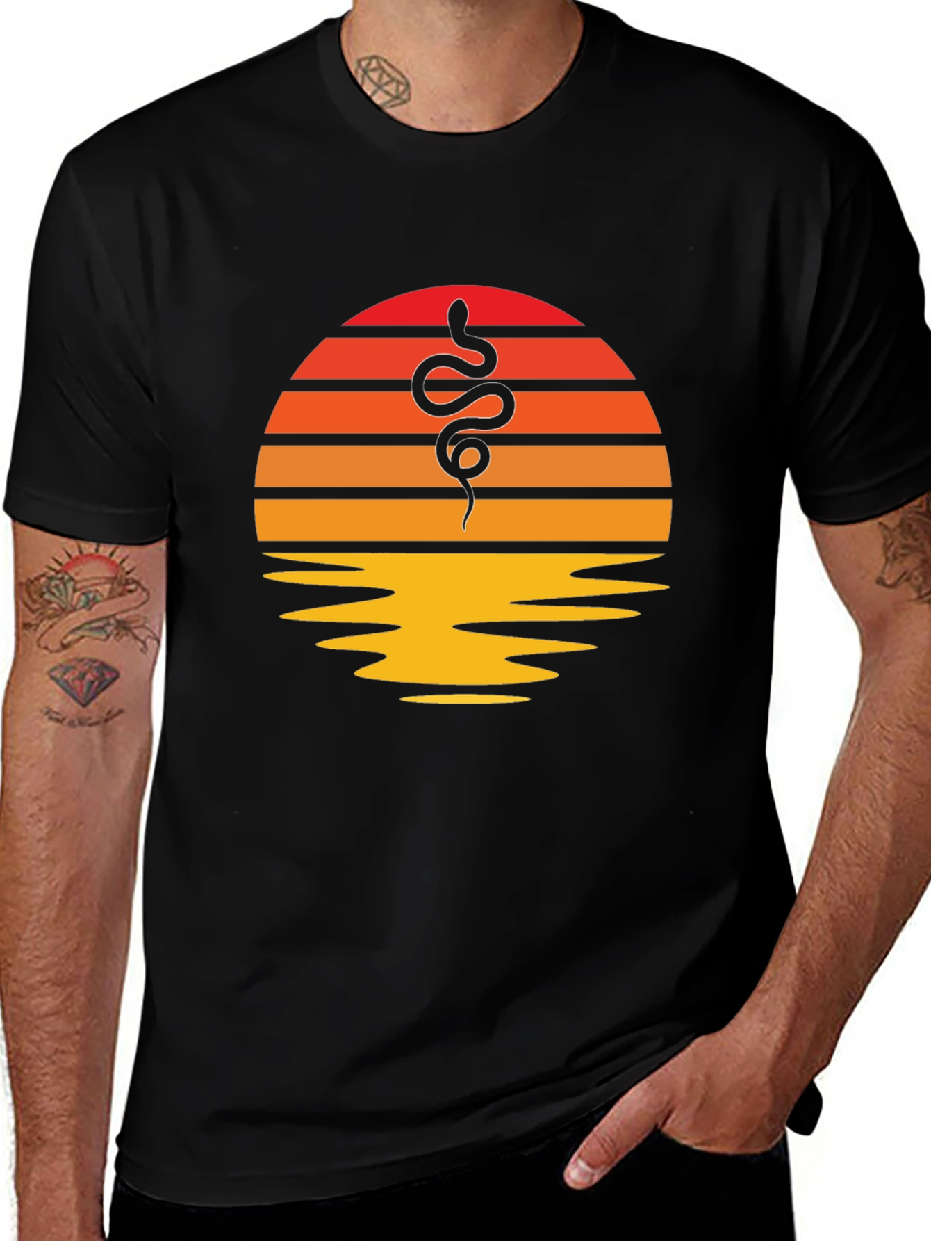 Retro Sunset Snake Graphic Tee - Classic Style