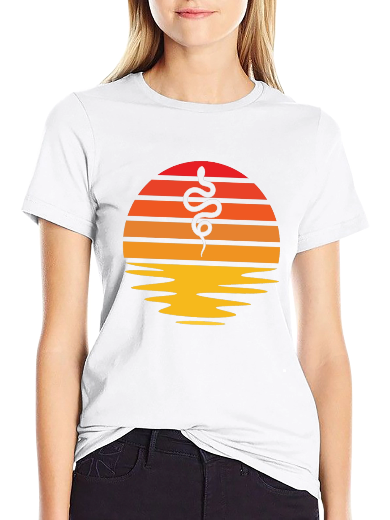 Retro Sunset Snake Graphic Tee - Classic Style