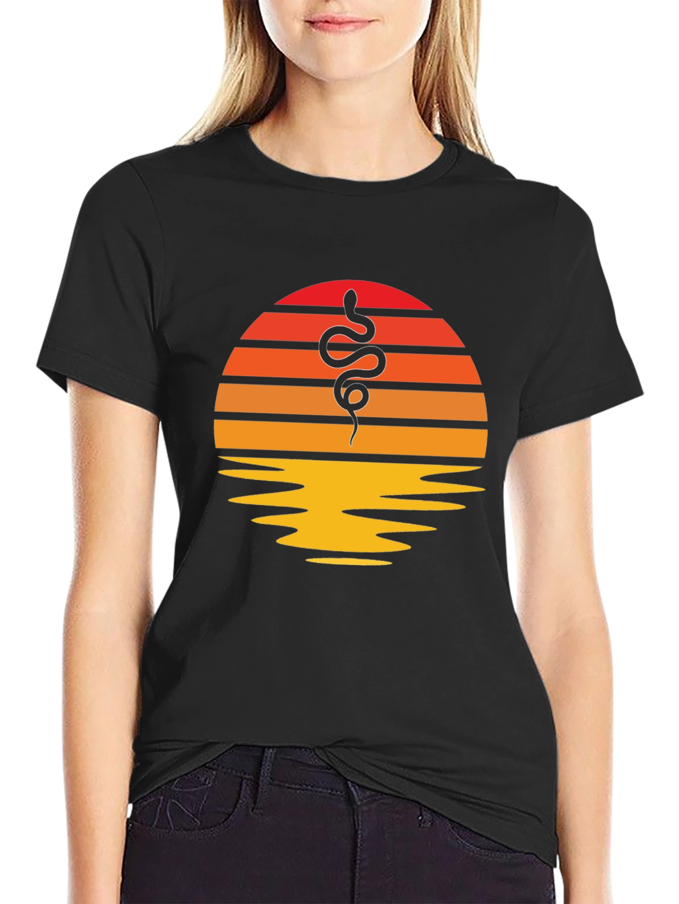 Retro Sunset Snake Graphic Tee - Classic Style