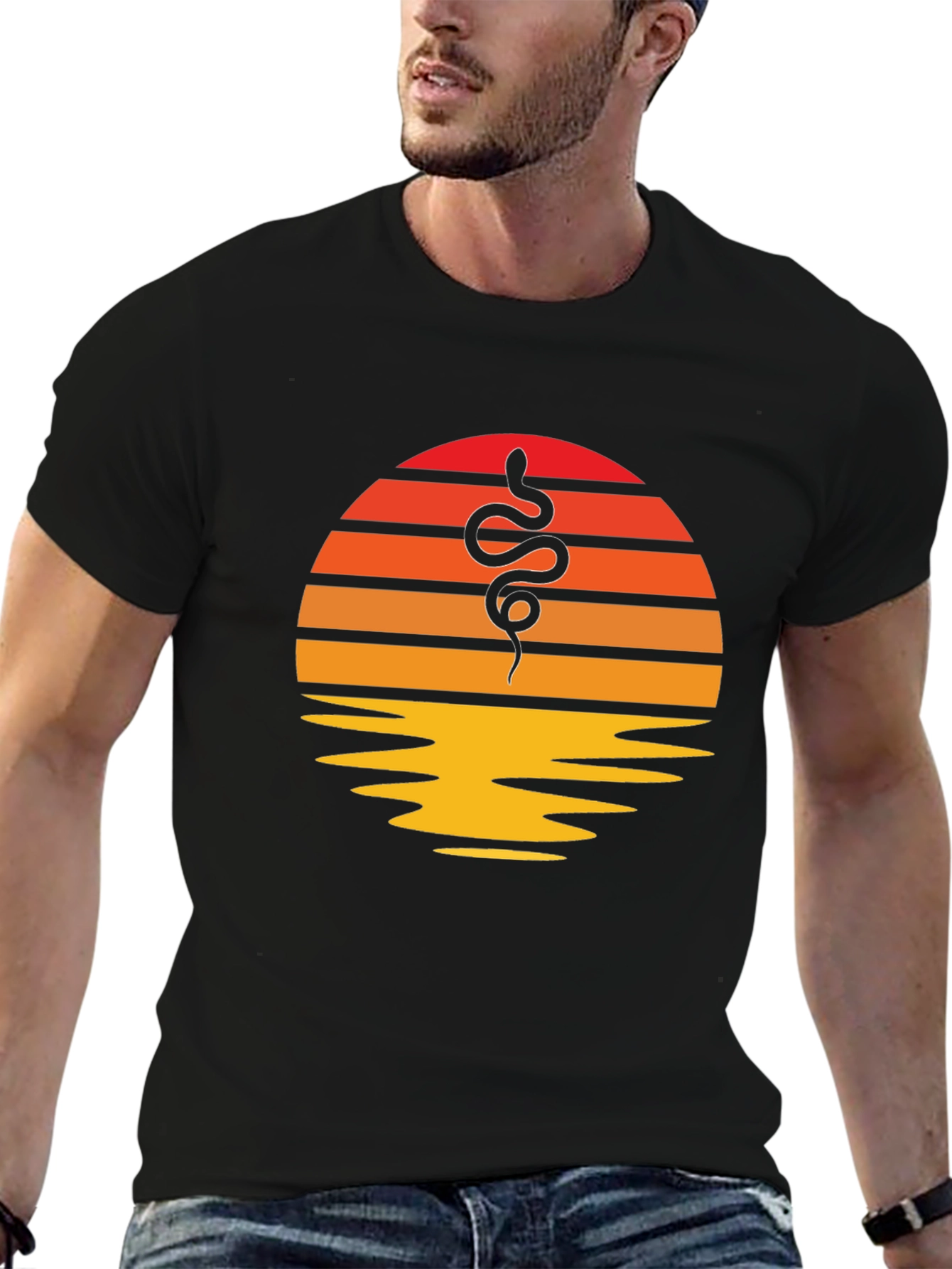 Retro Sunset Snake Graphic Tee - Classic Style