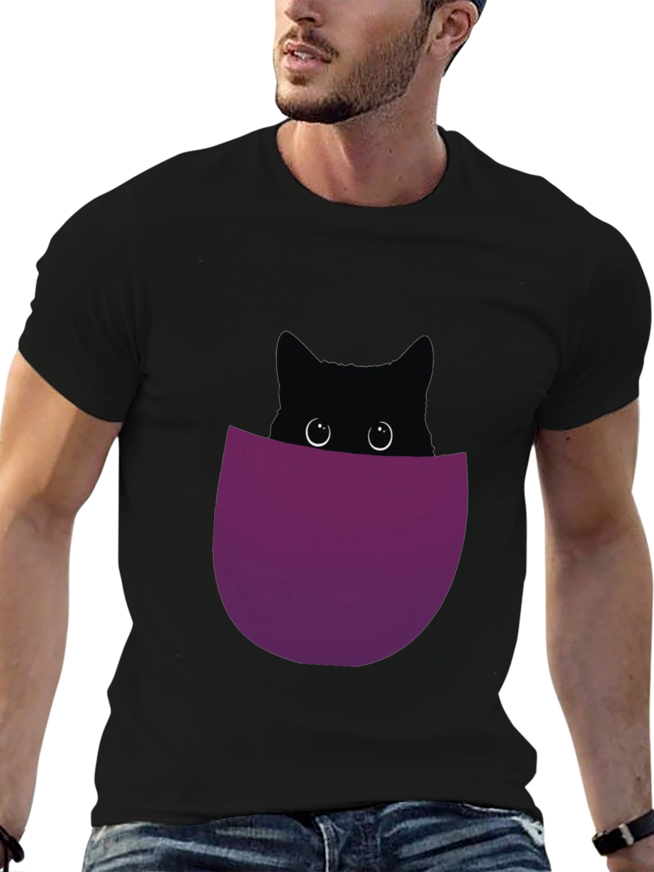 Black Cat Pocket T-Shirt - Mens Graphic Tee