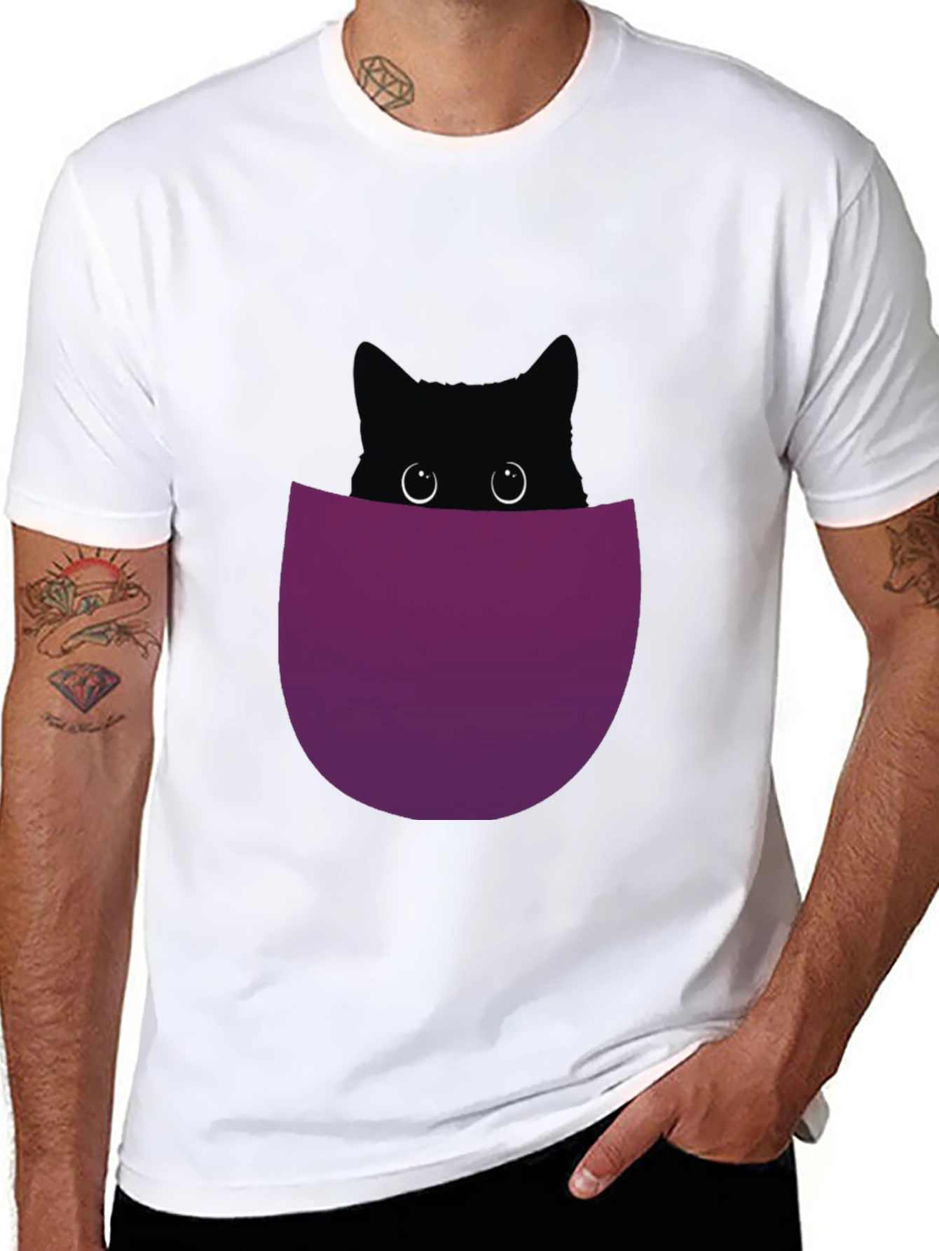 Black Cat Pocket T-Shirt - Mens Graphic Tee