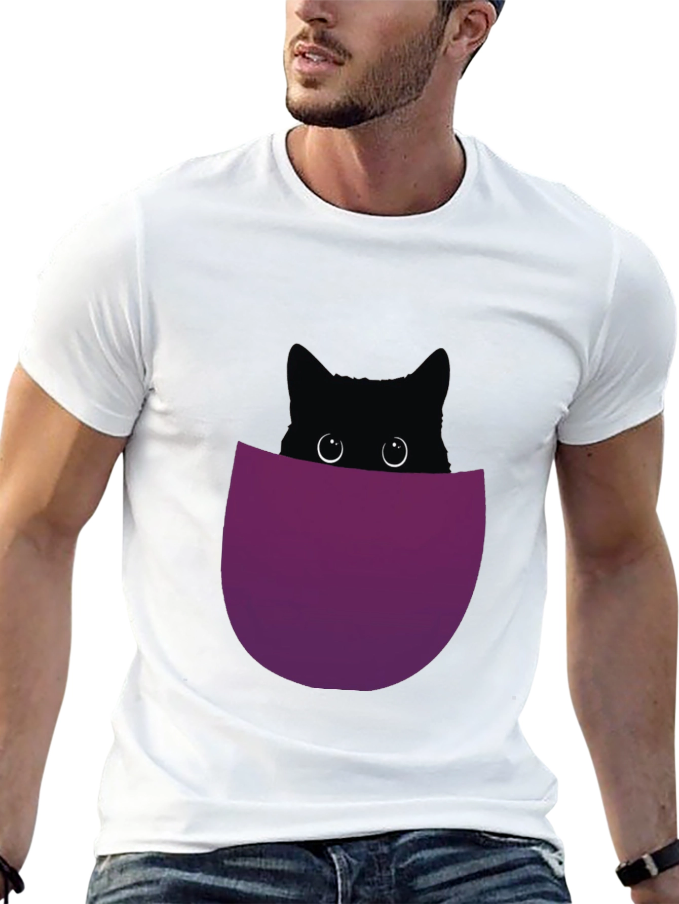 Black Cat Pocket T-Shirt - Mens Graphic Tee