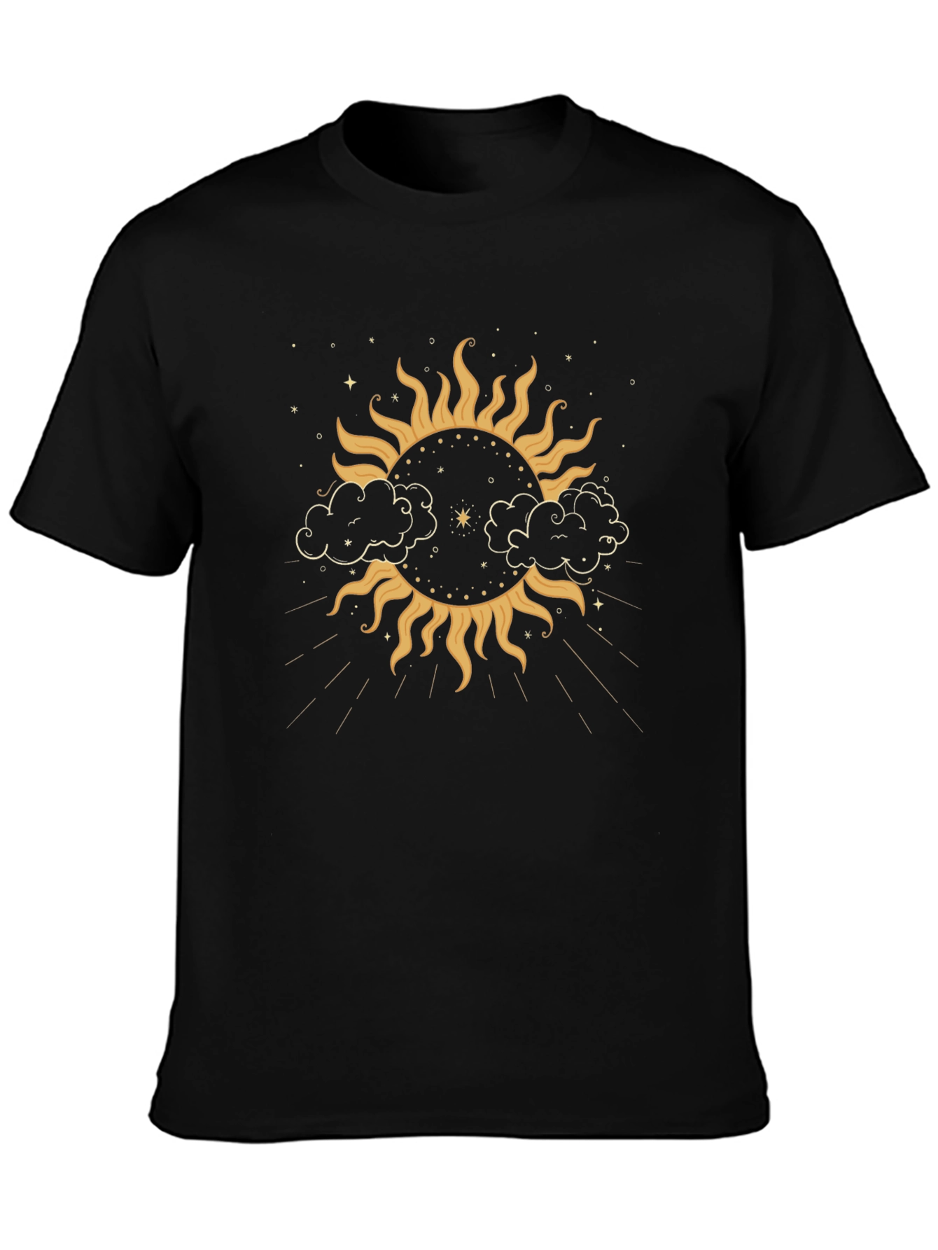 Celestial Sun & Clouds Graphic T-Shirt - Black