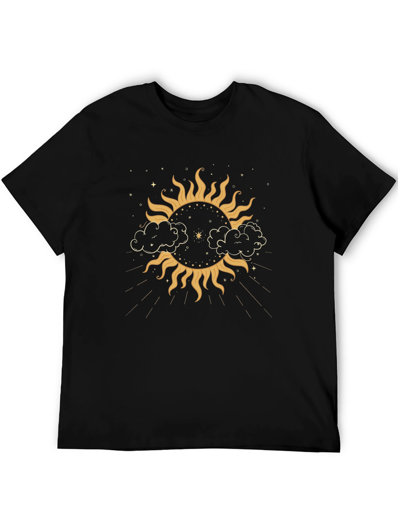 Celestial Sun & Clouds Graphic T-Shirt - Black