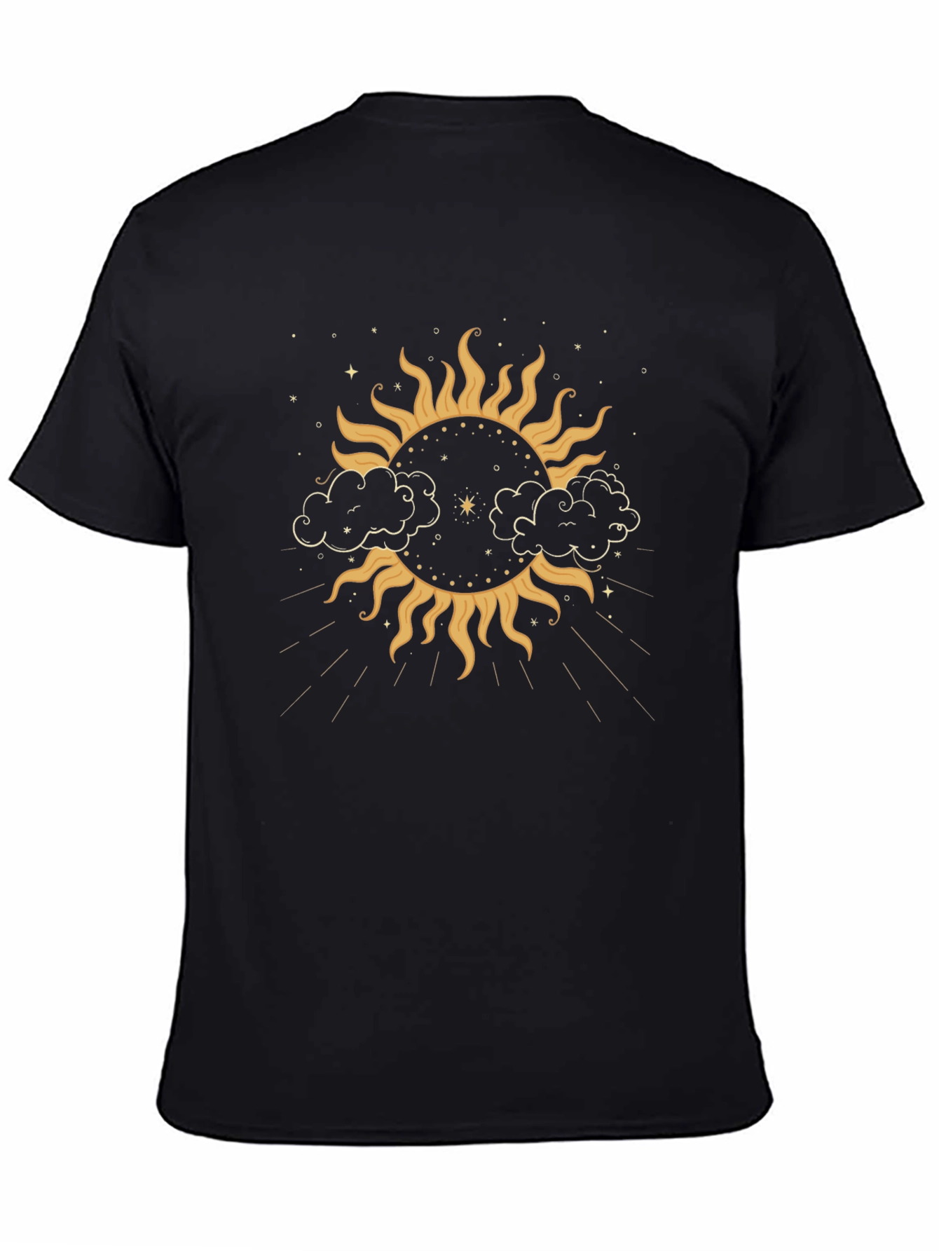 Celestial Sun & Clouds Graphic T-Shirt - Black