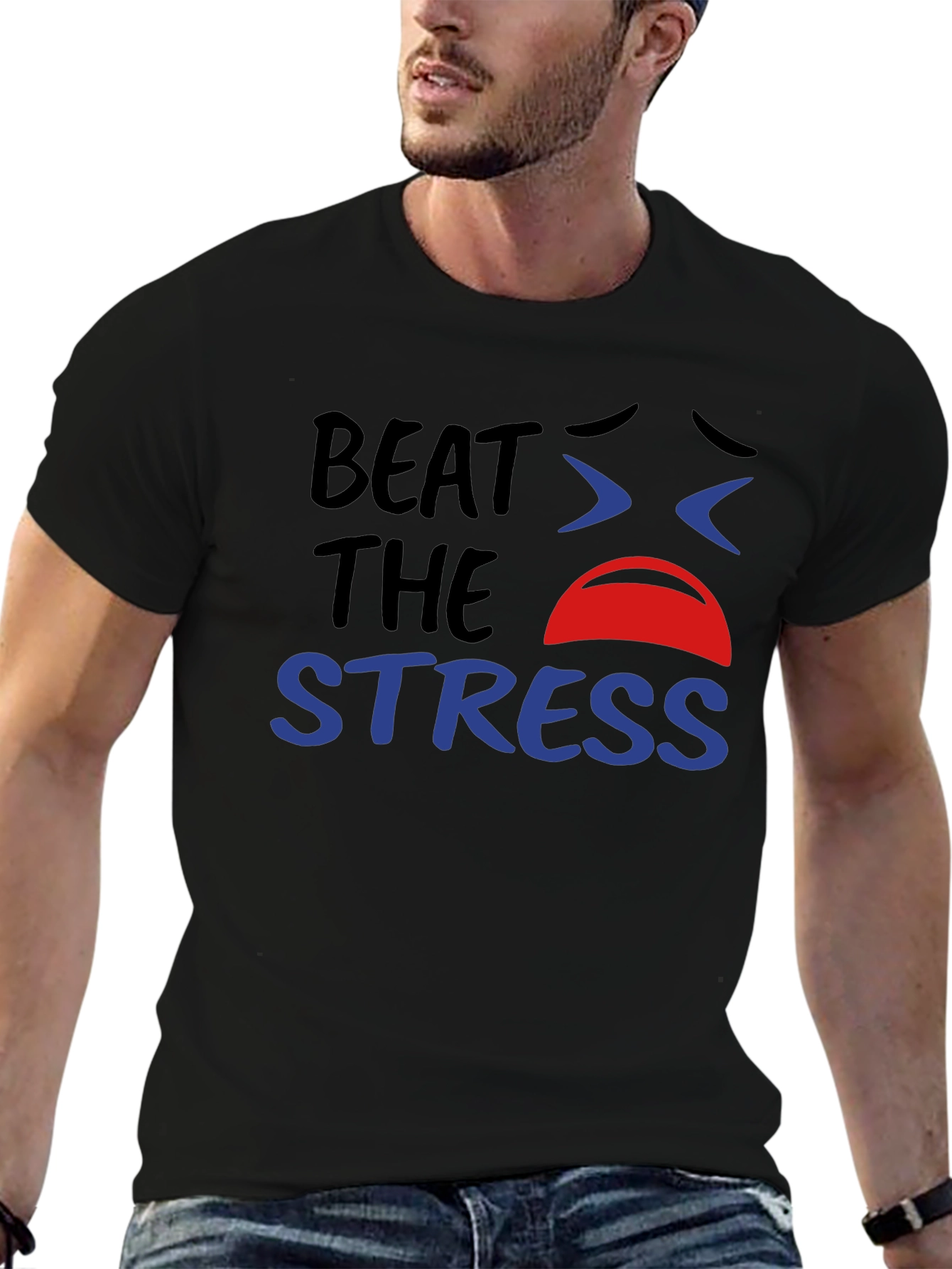 Beat the Stress Graphic T-Shirt - Black Cotton Tee