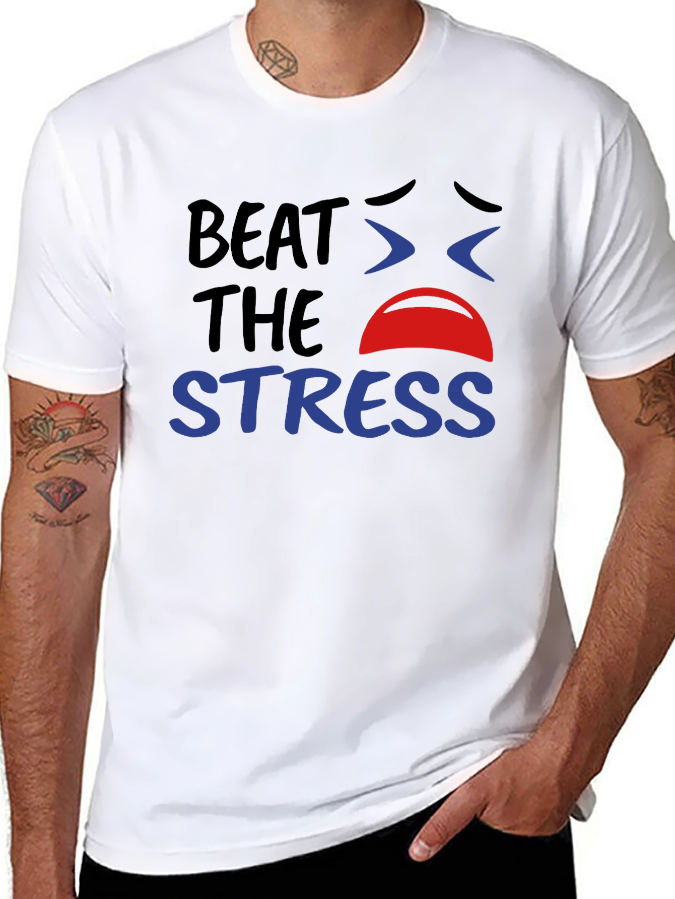 Beat the Stress Graphic T-Shirt - Black Cotton Tee