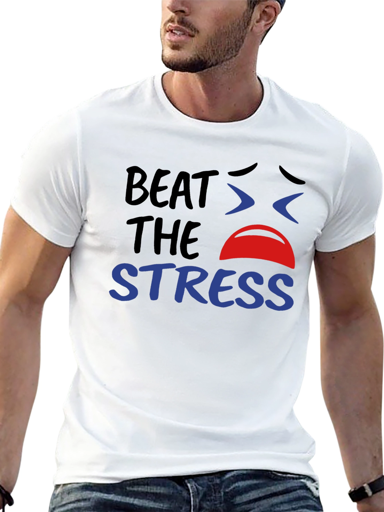 Beat the Stress Graphic T-Shirt - Black Cotton Tee