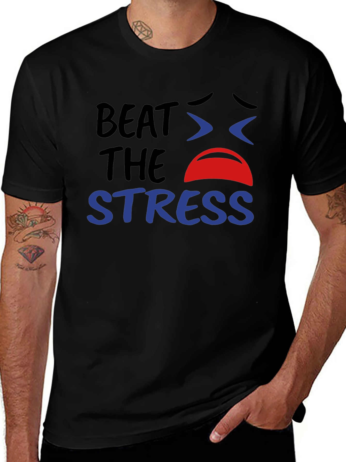 Beat the Stress Graphic T-Shirt - Black Cotton Tee