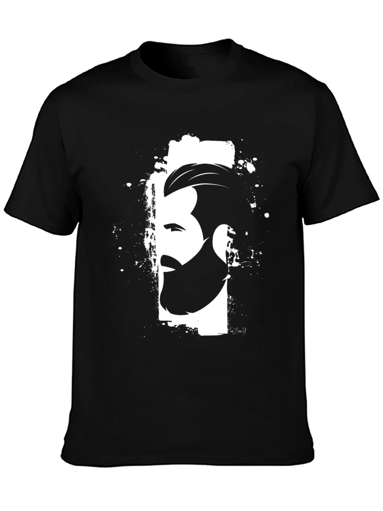 Mens Graphic Black T-Shirt - Bearded Profile Design