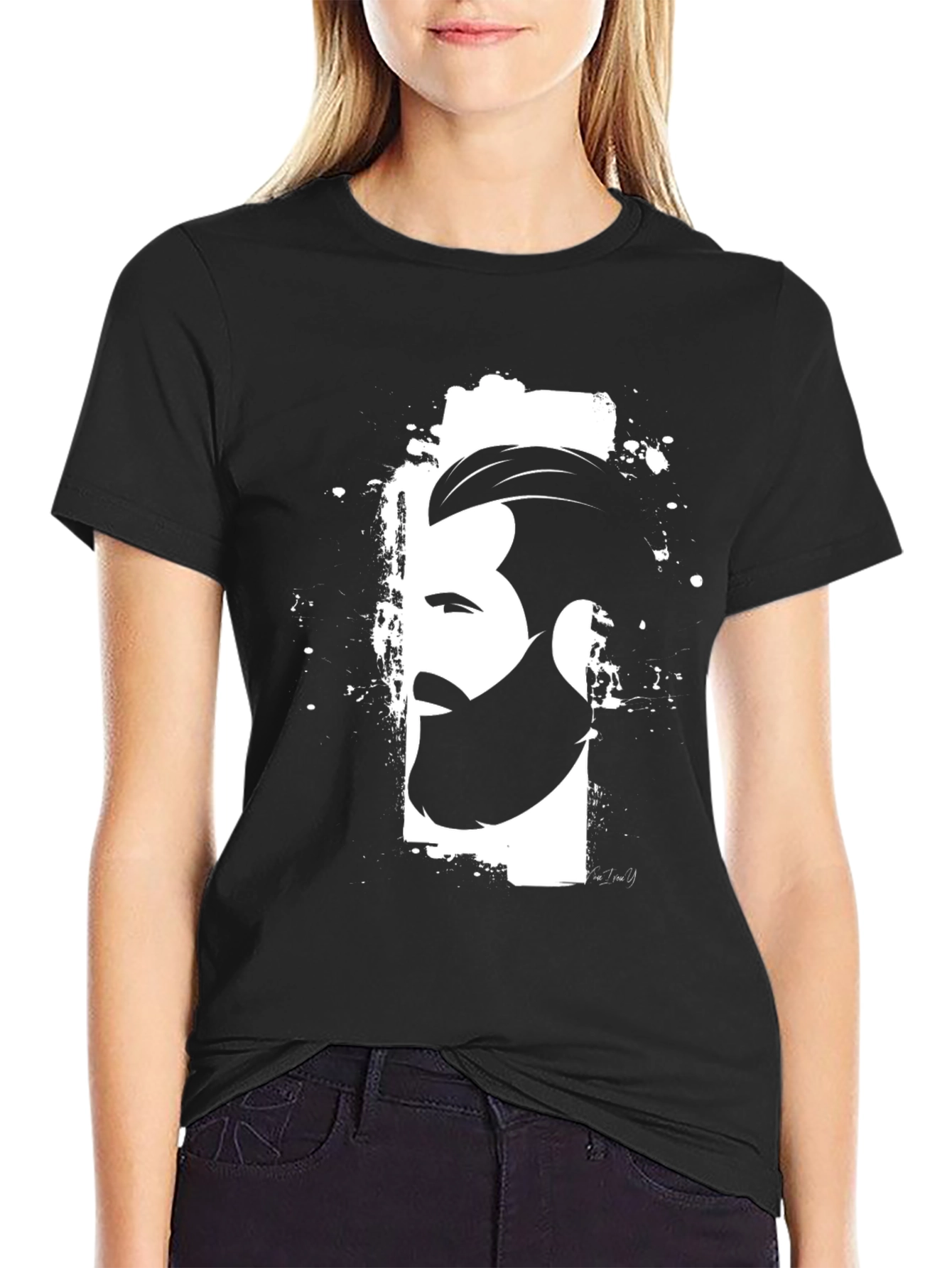 Mens Graphic Black T-Shirt - Bearded Profile Design