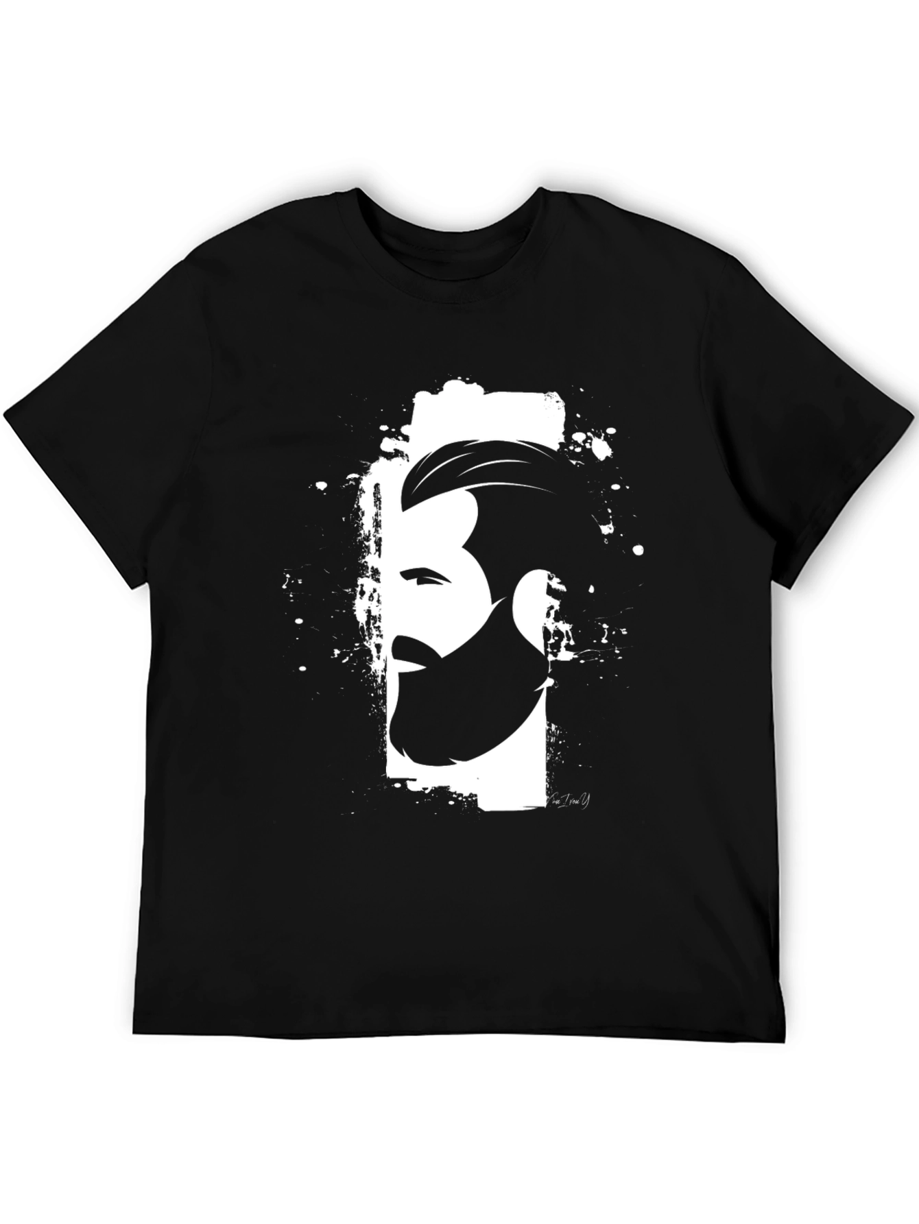 Mens Graphic Black T-Shirt - Bearded Profile Design
