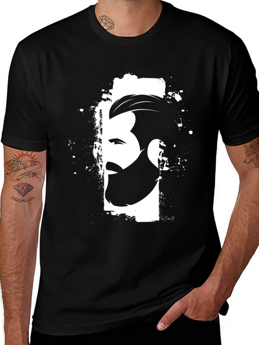 Mens Graphic Black T-Shirt - Bearded Profile Design
