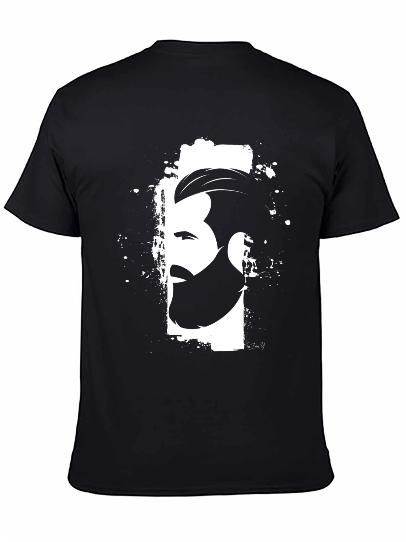 Mens Graphic Black T-Shirt - Bearded Profile Design